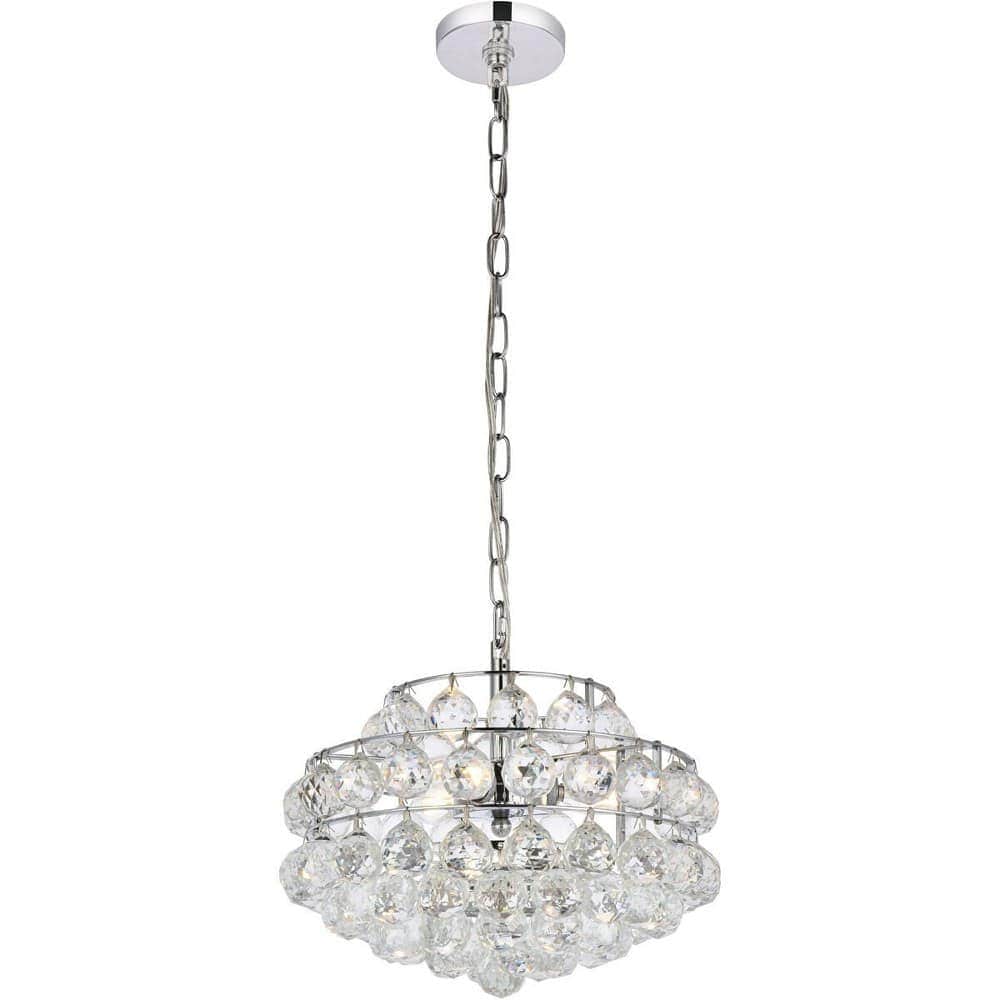 Elegant Lighting A-EL-1106D14C Savannah 3 - Light Chrome Contemporary Incandescent Crystal And Iron Pendant Light