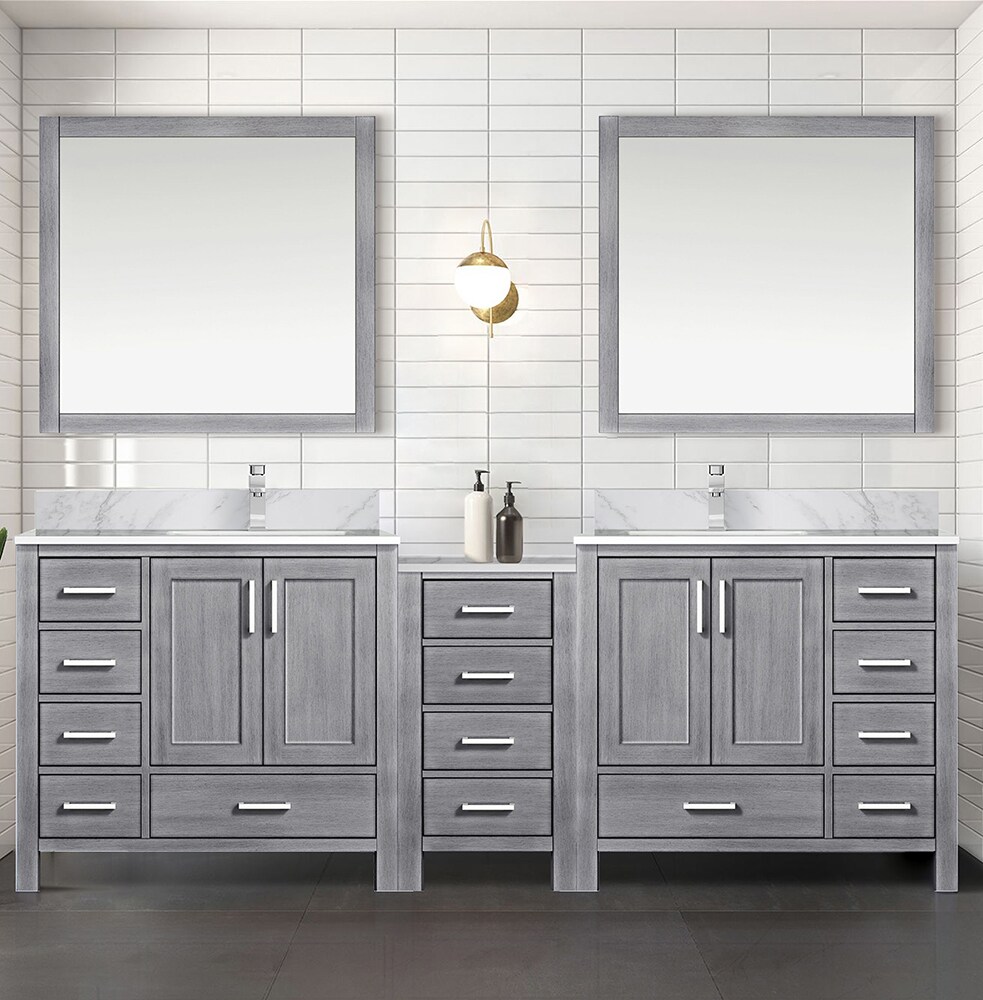Lexora LVR92DD110 Rama 92-in Distressed Grey Undermount Double Sink Bathroom Vanity with White Marble Top (Mirror Included)