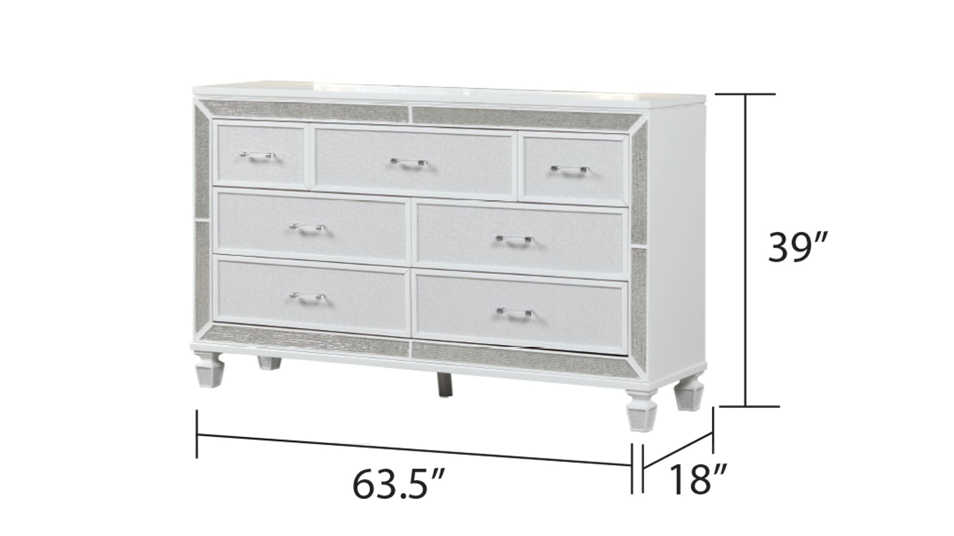 White Glam 7-Drawer Dresser with Mirror and Crystal Accents