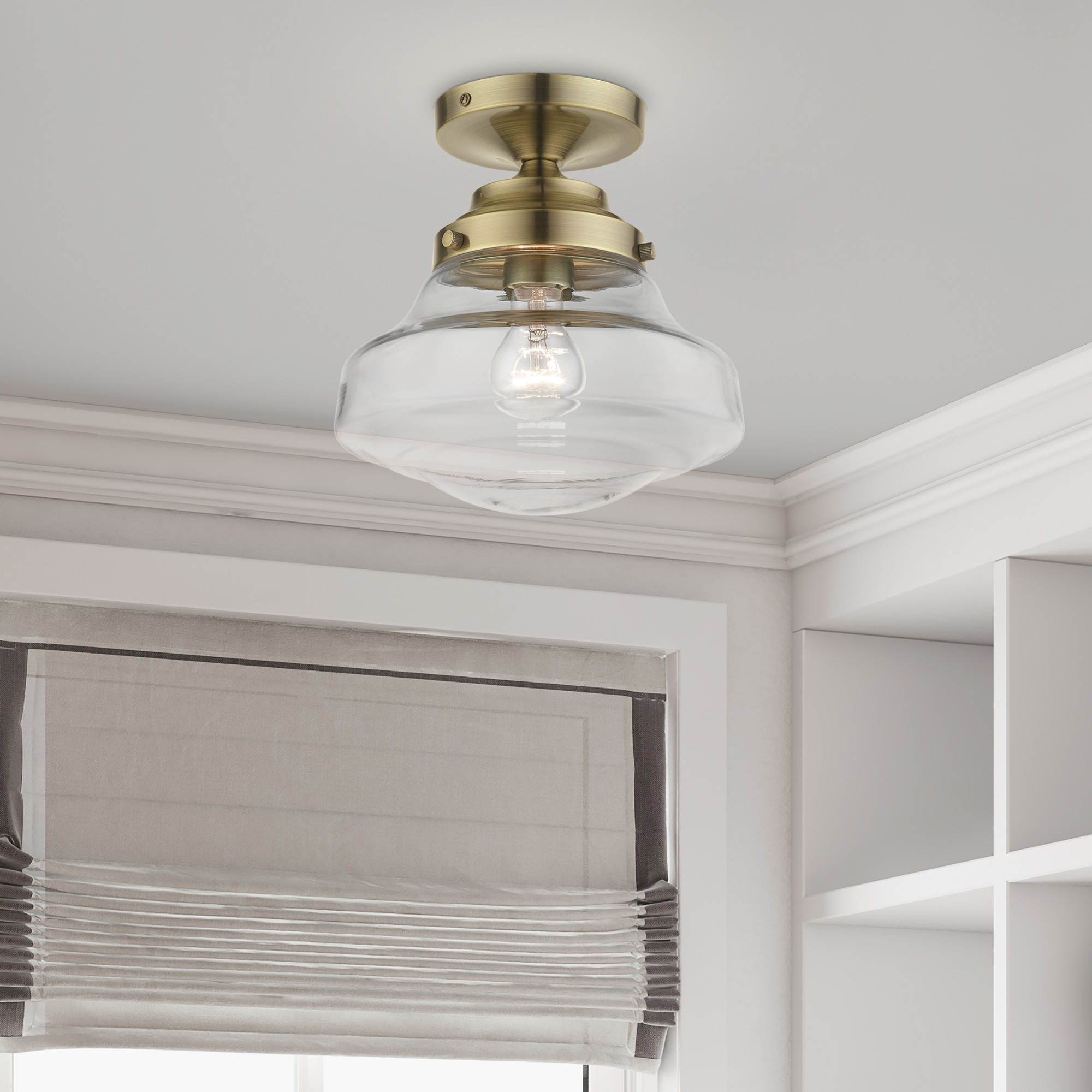 Antique Brass 9" Glass Semi-Flush Mount Light