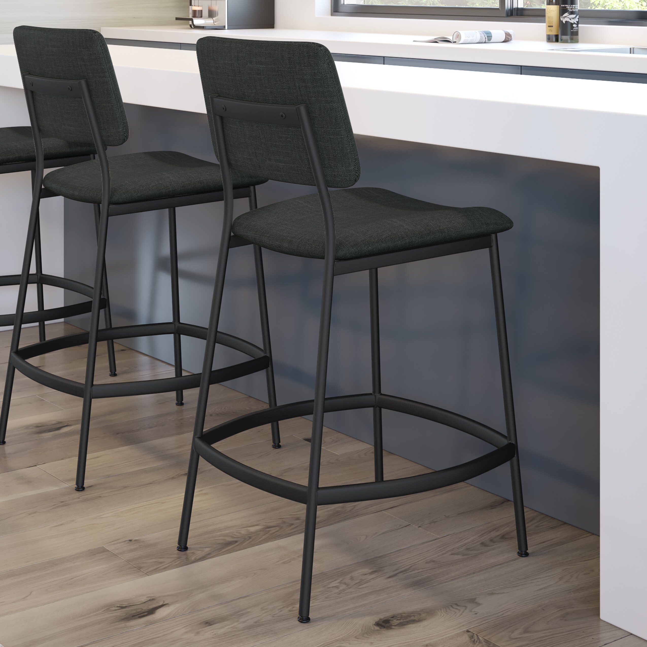 Sullivan Chic 26'' Black Metal Counter Stool with Polyester Seat