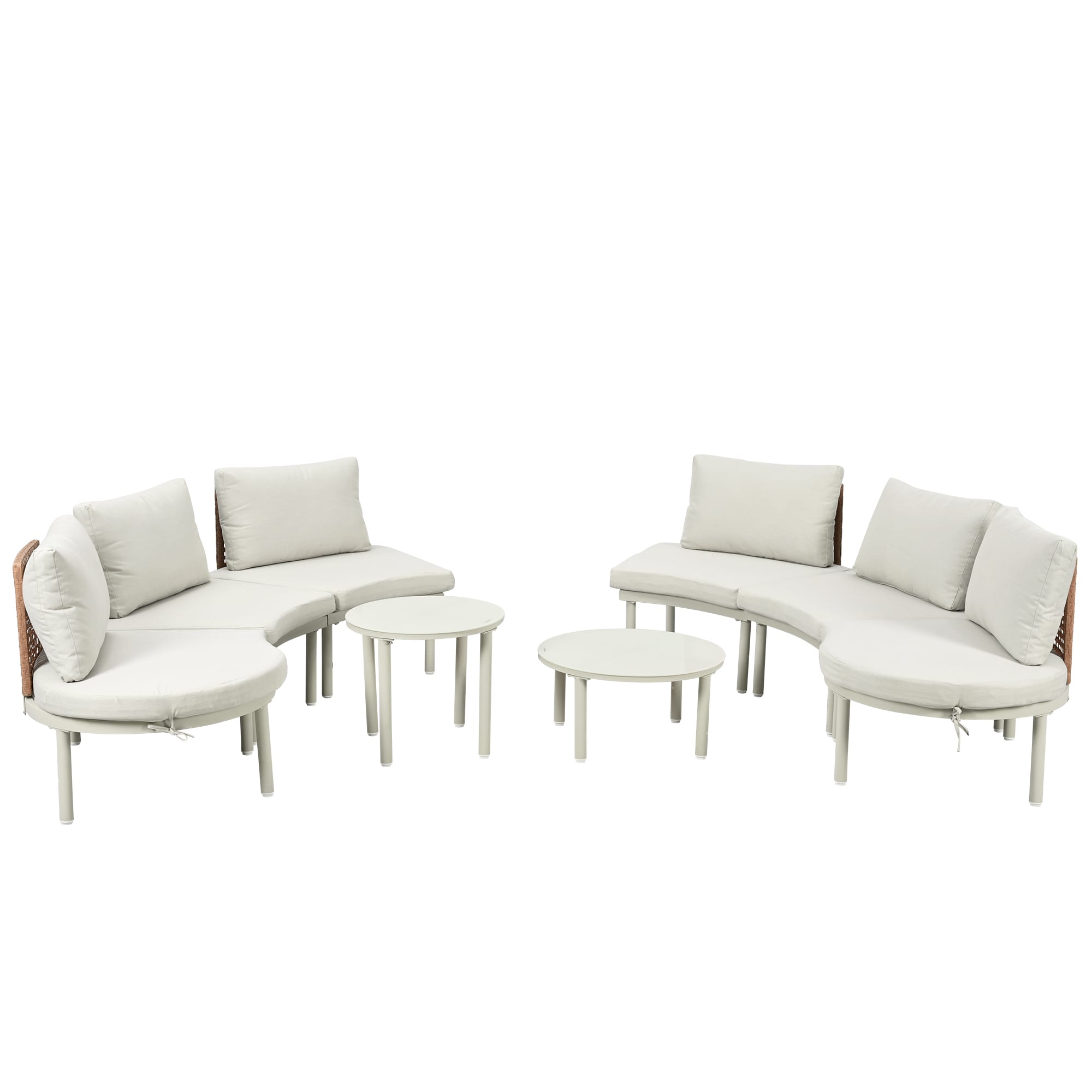 SINOFURN SYA010479BG Wicker Outdoor Sectional with Beige Cushions and Iron Frame