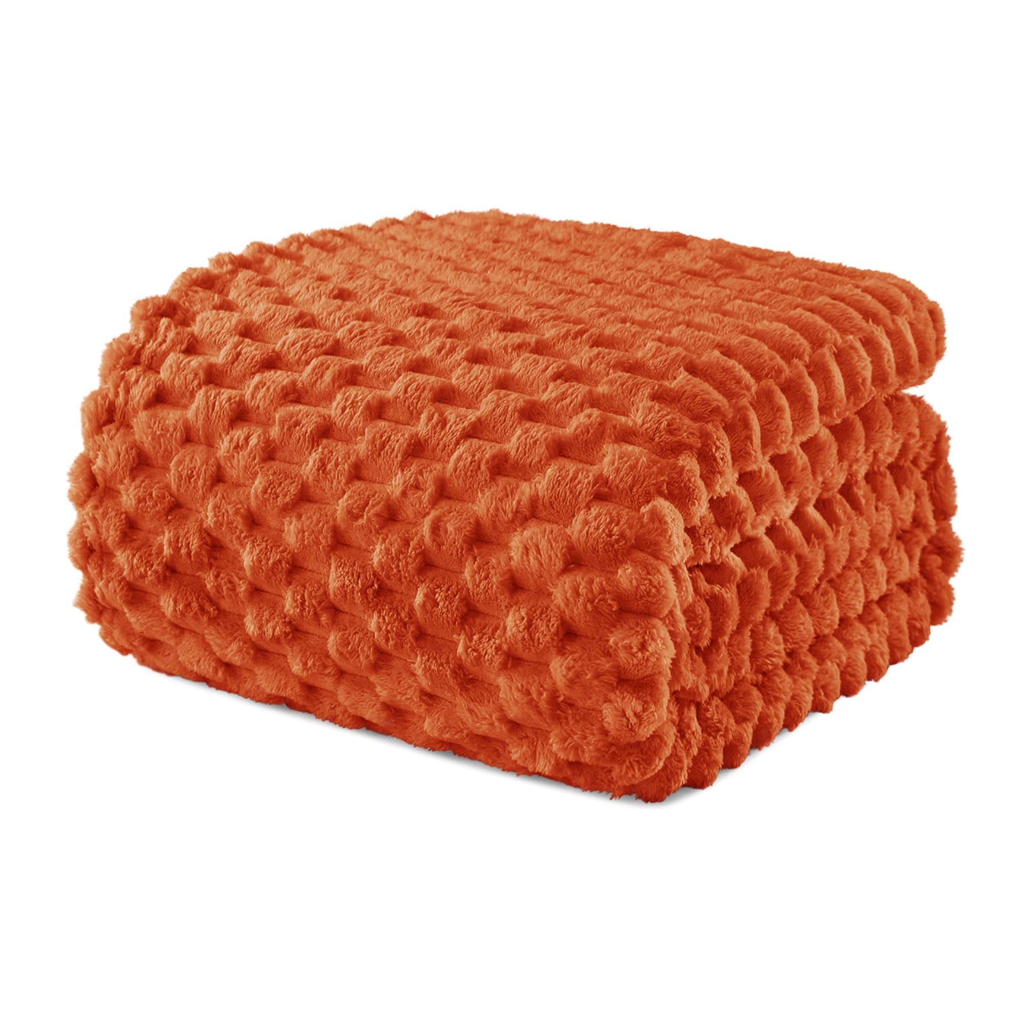 PUPWE Burnt Orange Twin 60x80 IN Flannel Fleece Blanket Soft Cozy Plush All Season Decorative Multi Use Easy Care