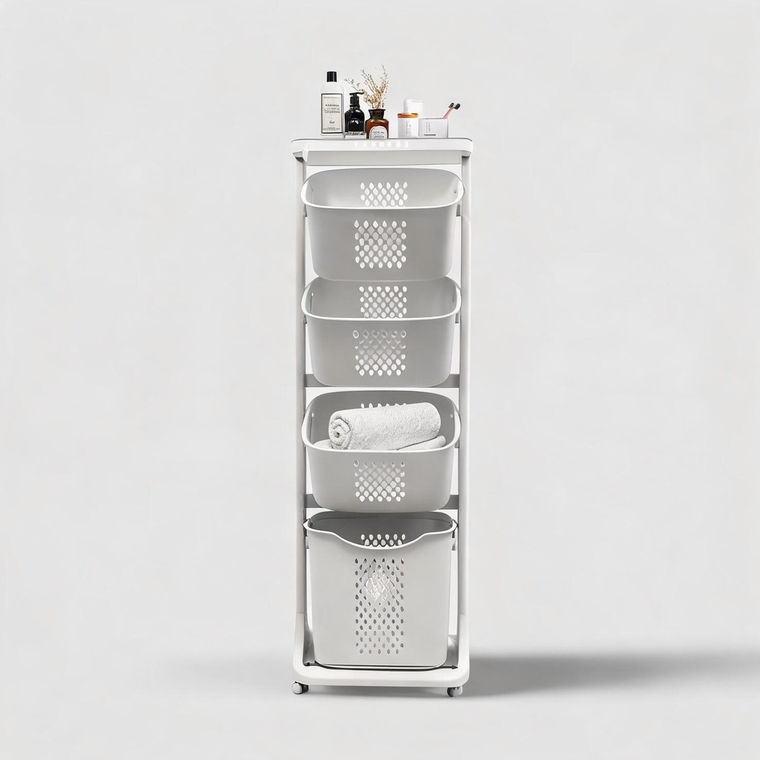 BBabe Bathroom Laundry Sorter Cart with 4 Removable Baskets and Wheels Plastic 53.9 in