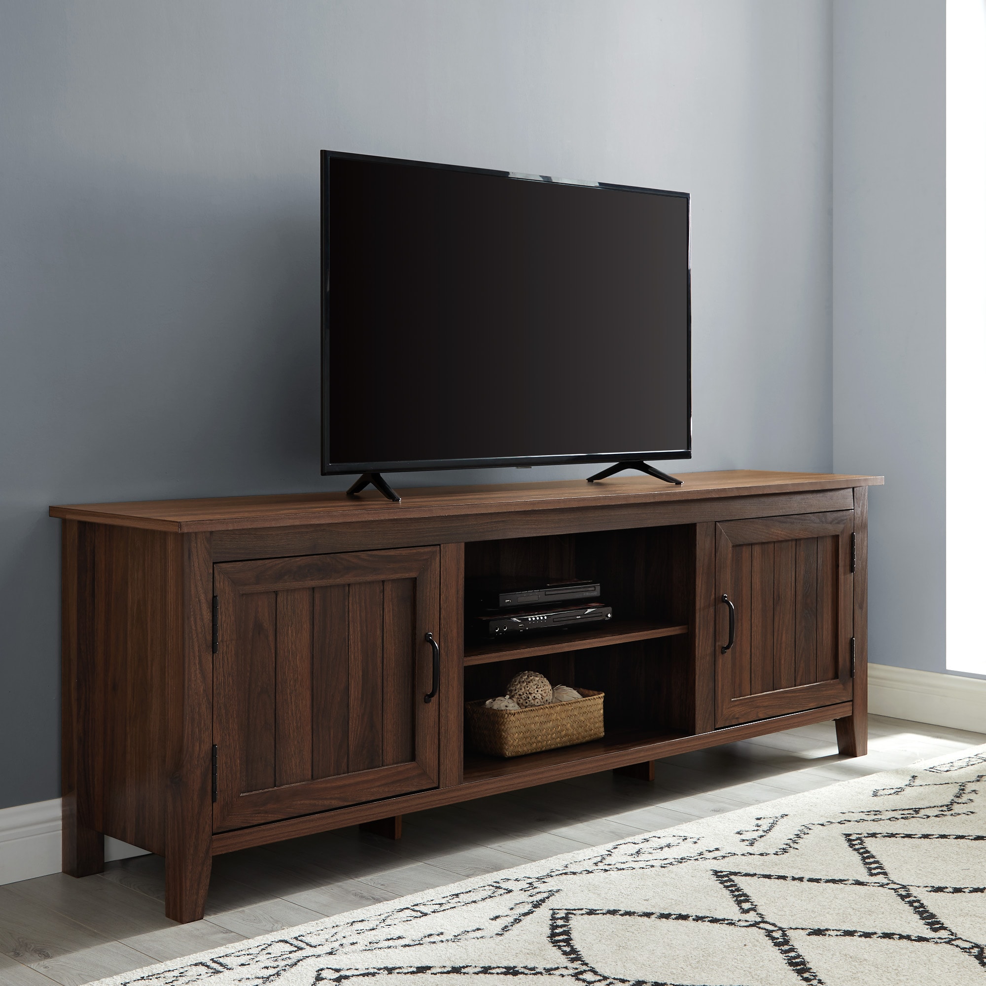 Walker Edison Farmhouse Rustic Dark Walnut Tv Stand (accommodates Tvs 