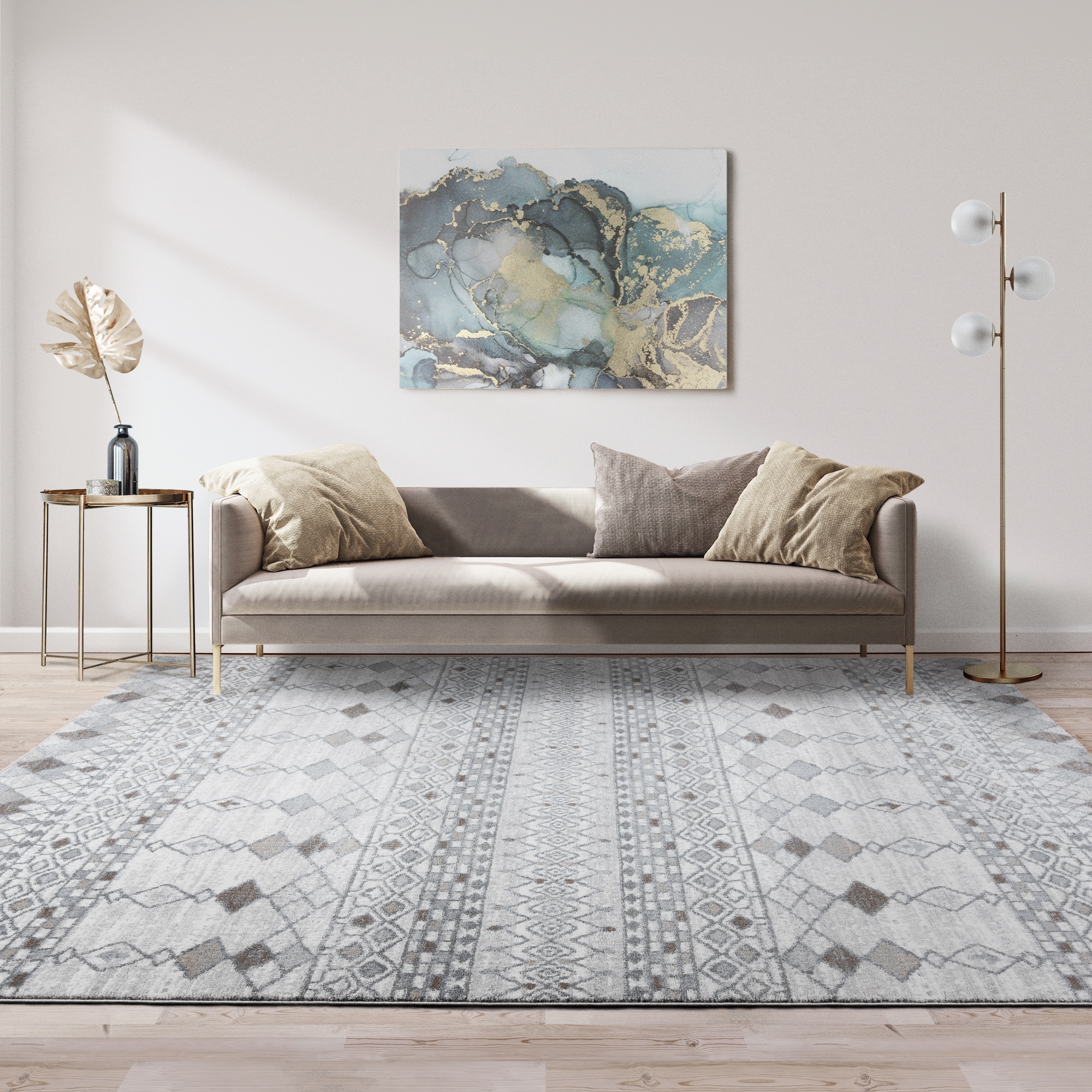 Gray and Beige Geometric Moroccan Polypropylene Area Rug 9' x 12'