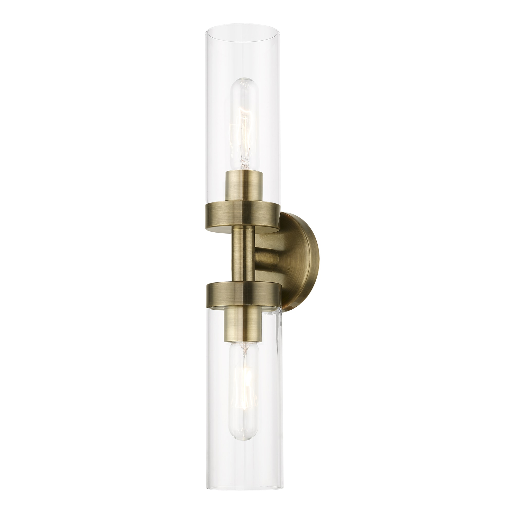 Antique Brass 2-Light Vanity Sconce with Clear Glass Shades