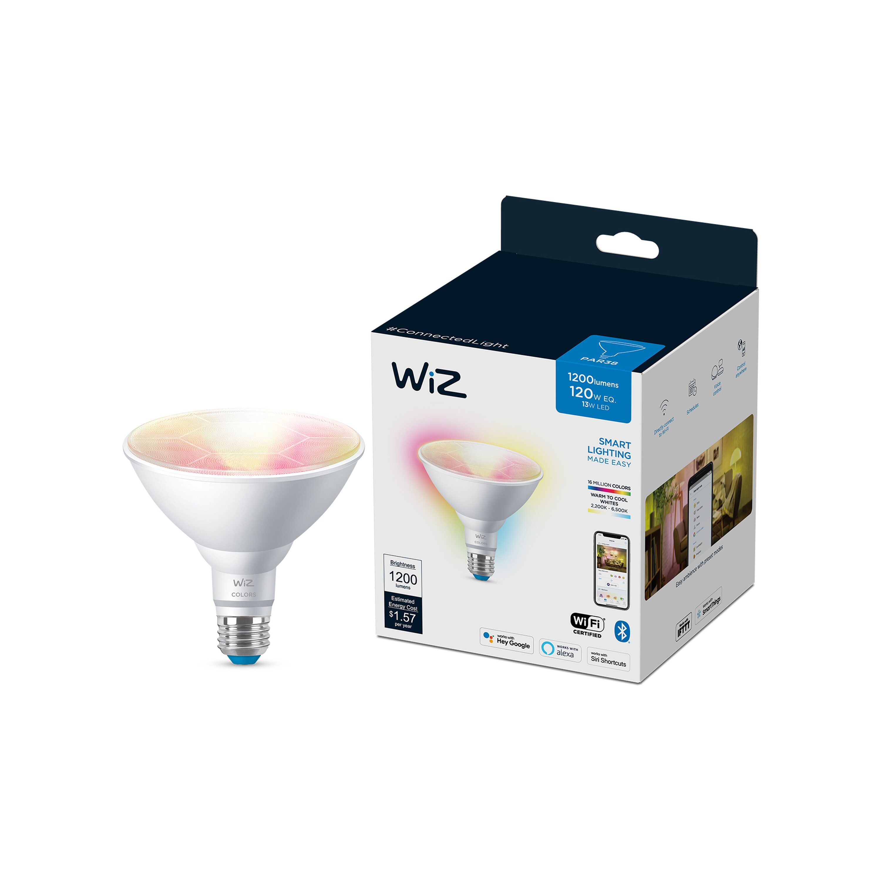WiZ Color Changing 120-Watt EQ PAR38 Full Spectrum E26 Dimmable Smart LED  Light Bulb in the General Purpose Light Bulbs department at