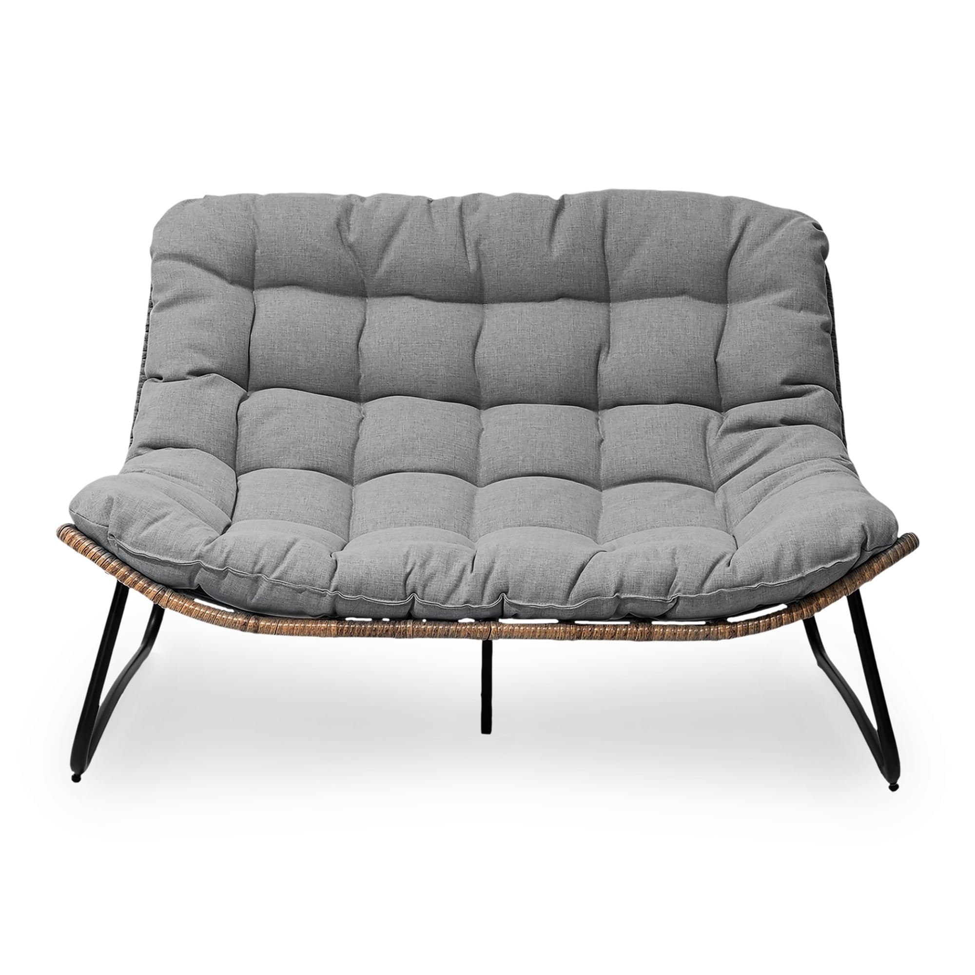 Crestlive Products CL-LS001DGY 1 pc patio love seat Black Metal Frame Stationary Conversation Chair with Gray Cushioned Seat
