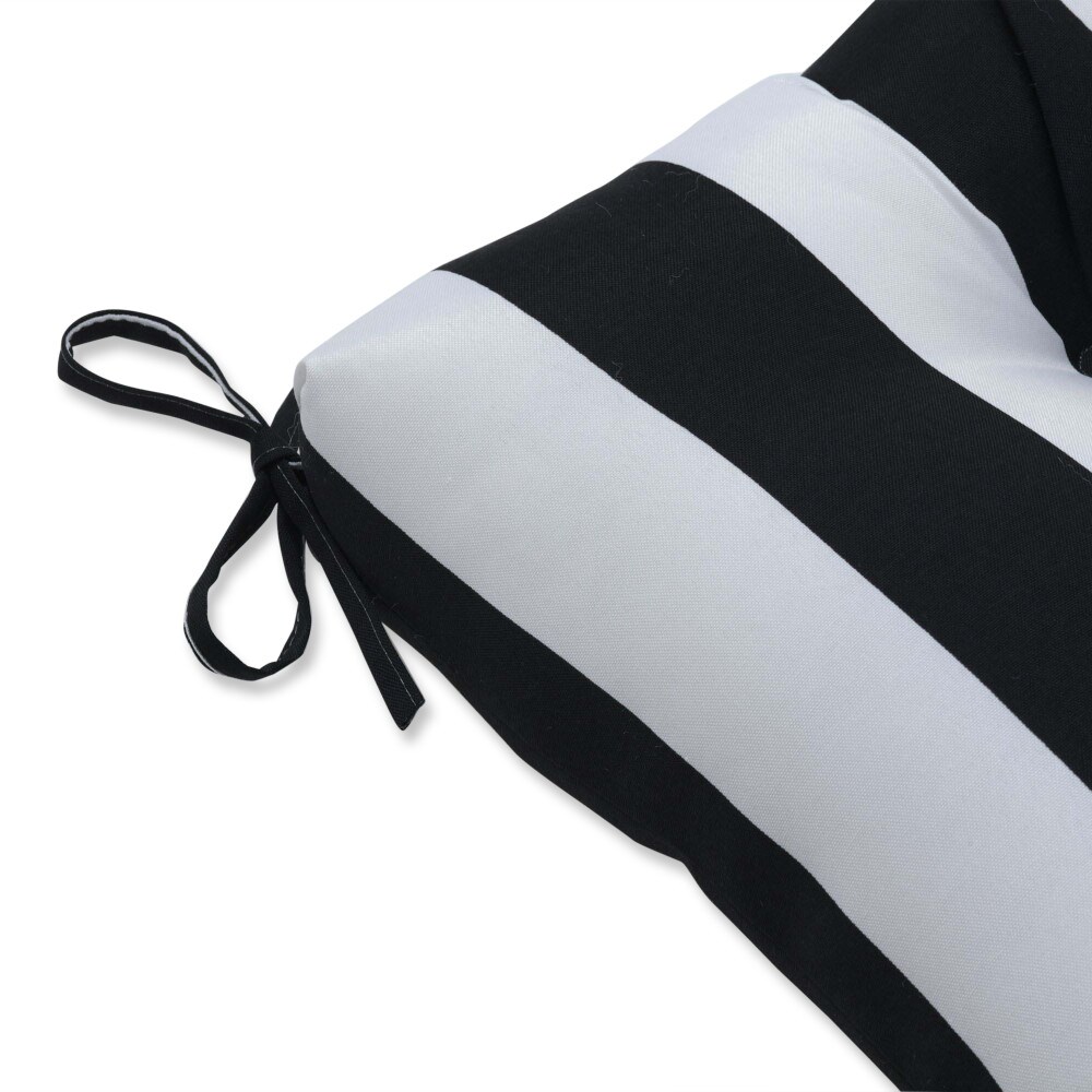 Pillow Perfect Cabana Stripe Black 60-in x 18-in Black Patio Bench