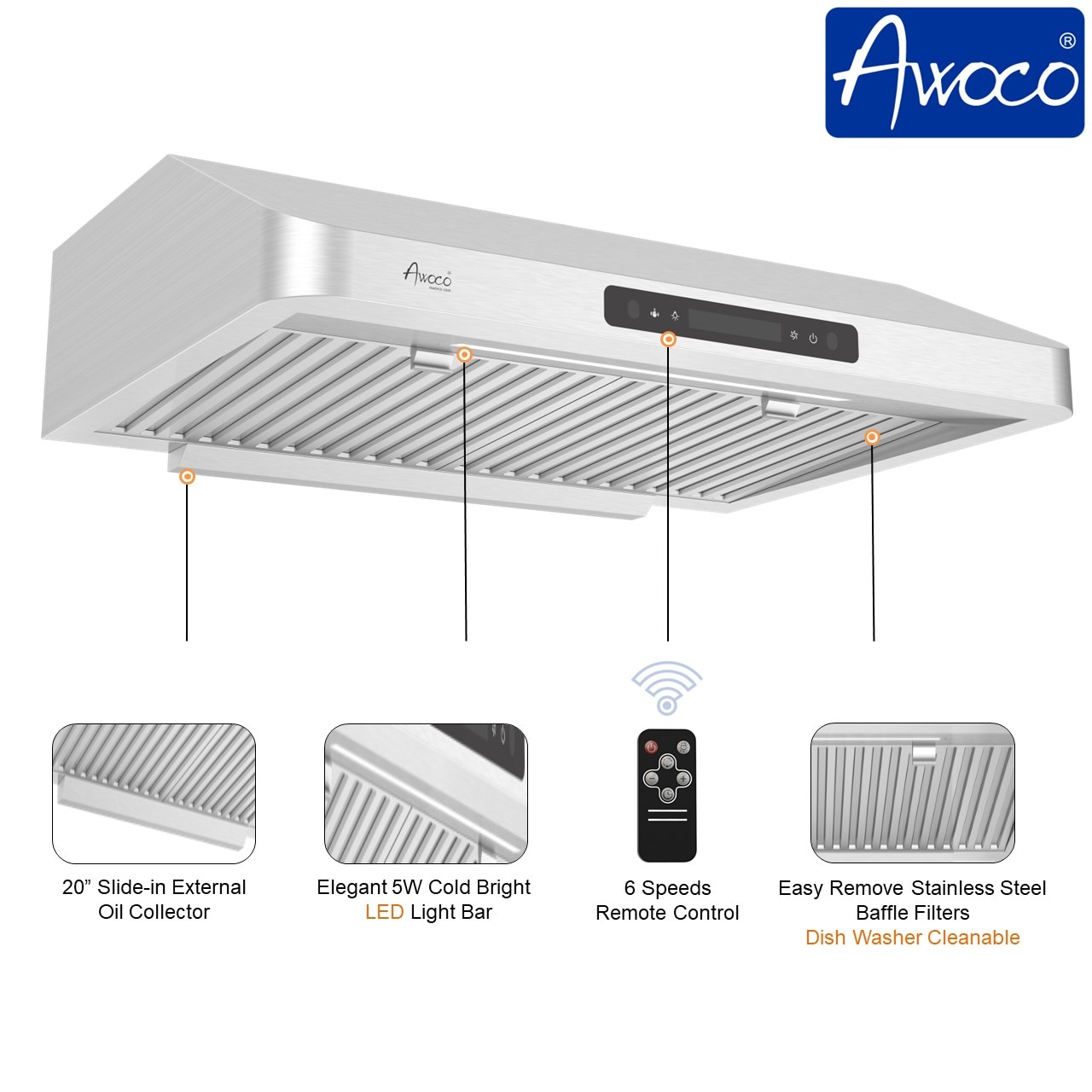 Awoco RH-UC7-30-7 Undercabinet-Range-Hoods - View #3