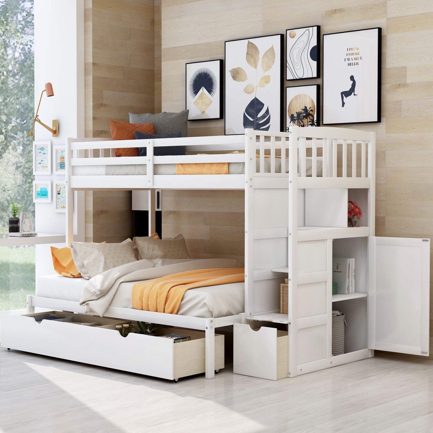 JASMODER White Full Composite Platform Bed with Storage at Lowes.com