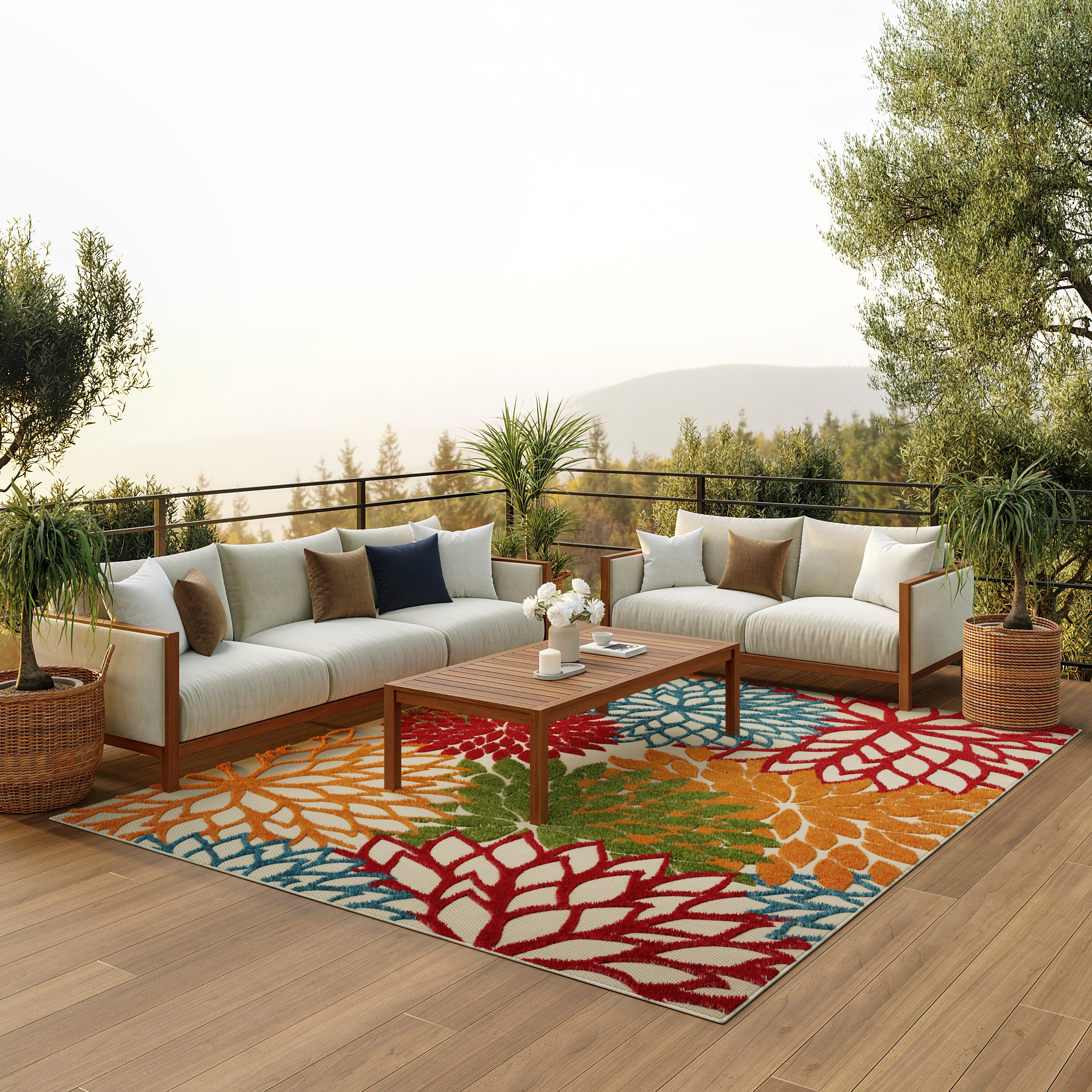 Nourison Home 099446836717 Aloha 10 x 14 (ft) Loomed Polypropylene Green Rectangular Indoor/Outdoor Floral/Botanical Tropical Area rug
