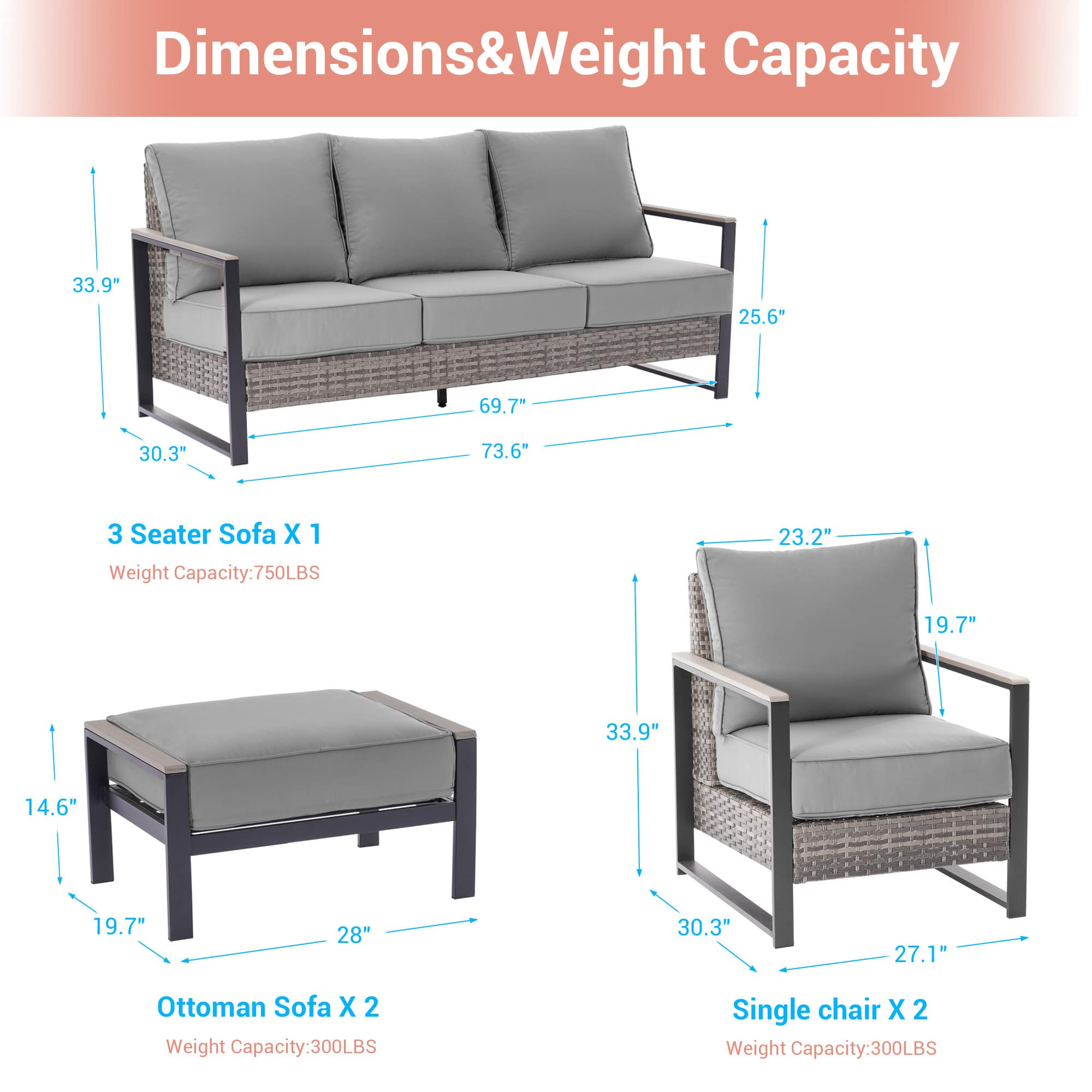 Aok Garden LWP-PS-148HGY Patio-Conversation-Sets - View #2