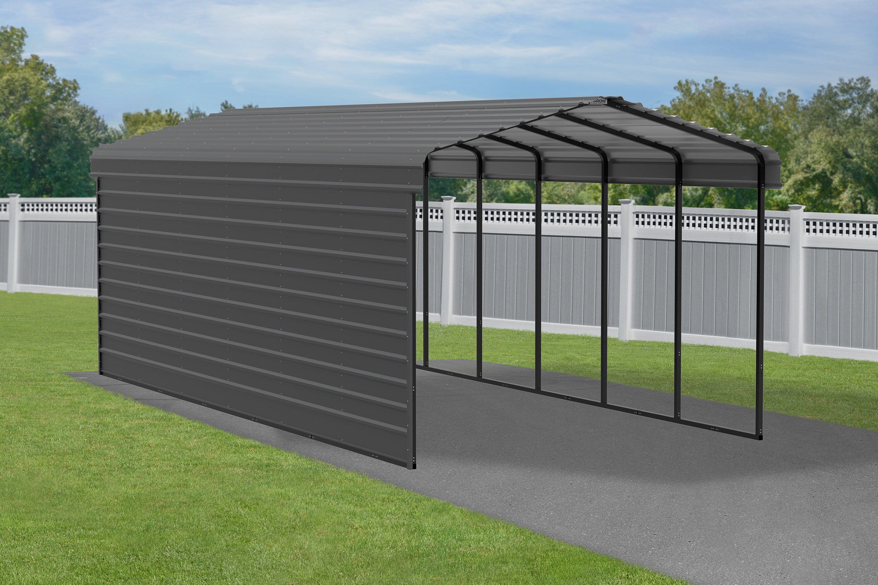 12 x 29 ft Charcoal Steel Carport Kit with Enclosure