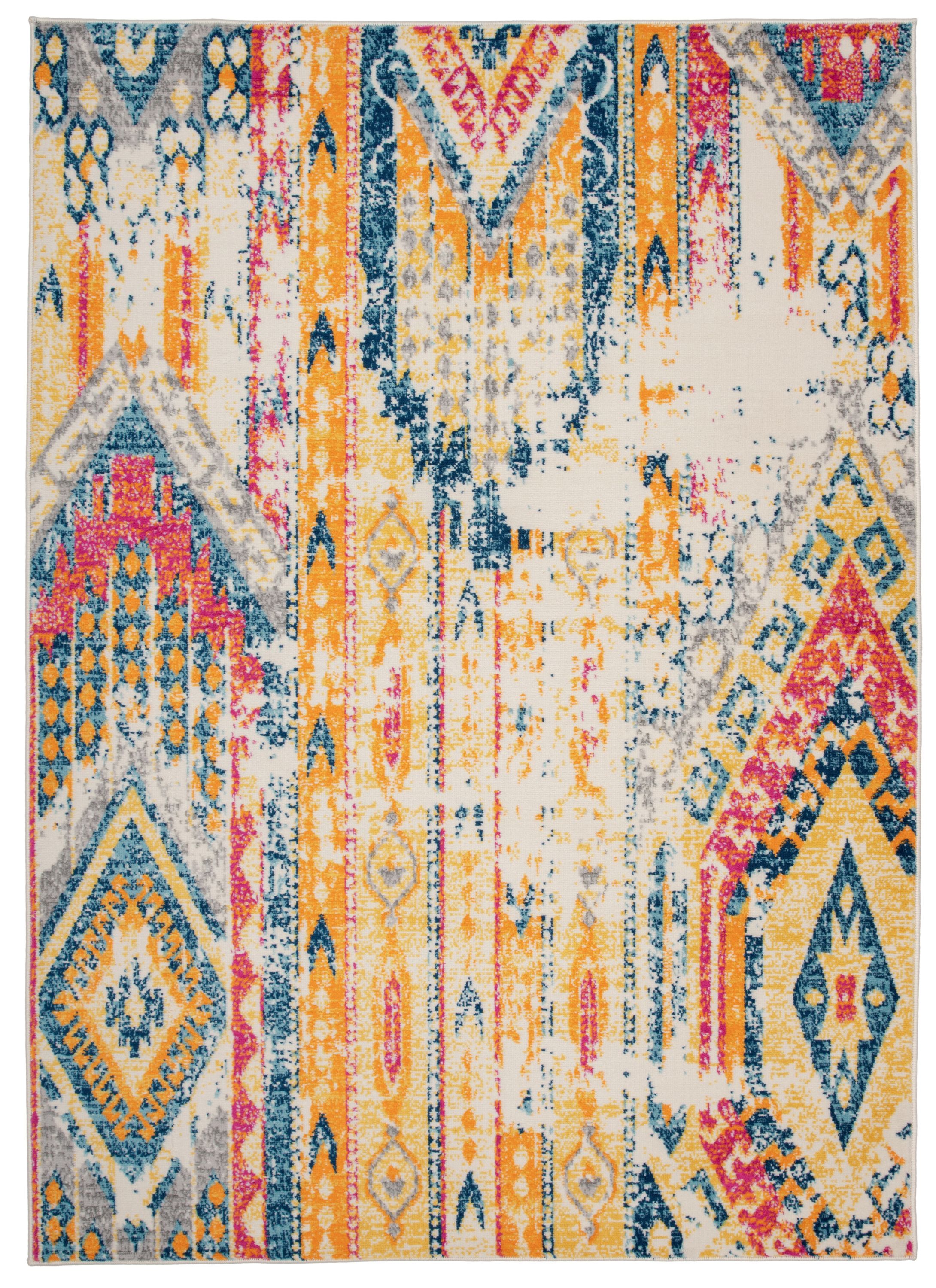 Multicolor Geometric Stain-Resistant Synthetic Area Rug 42" x 4"