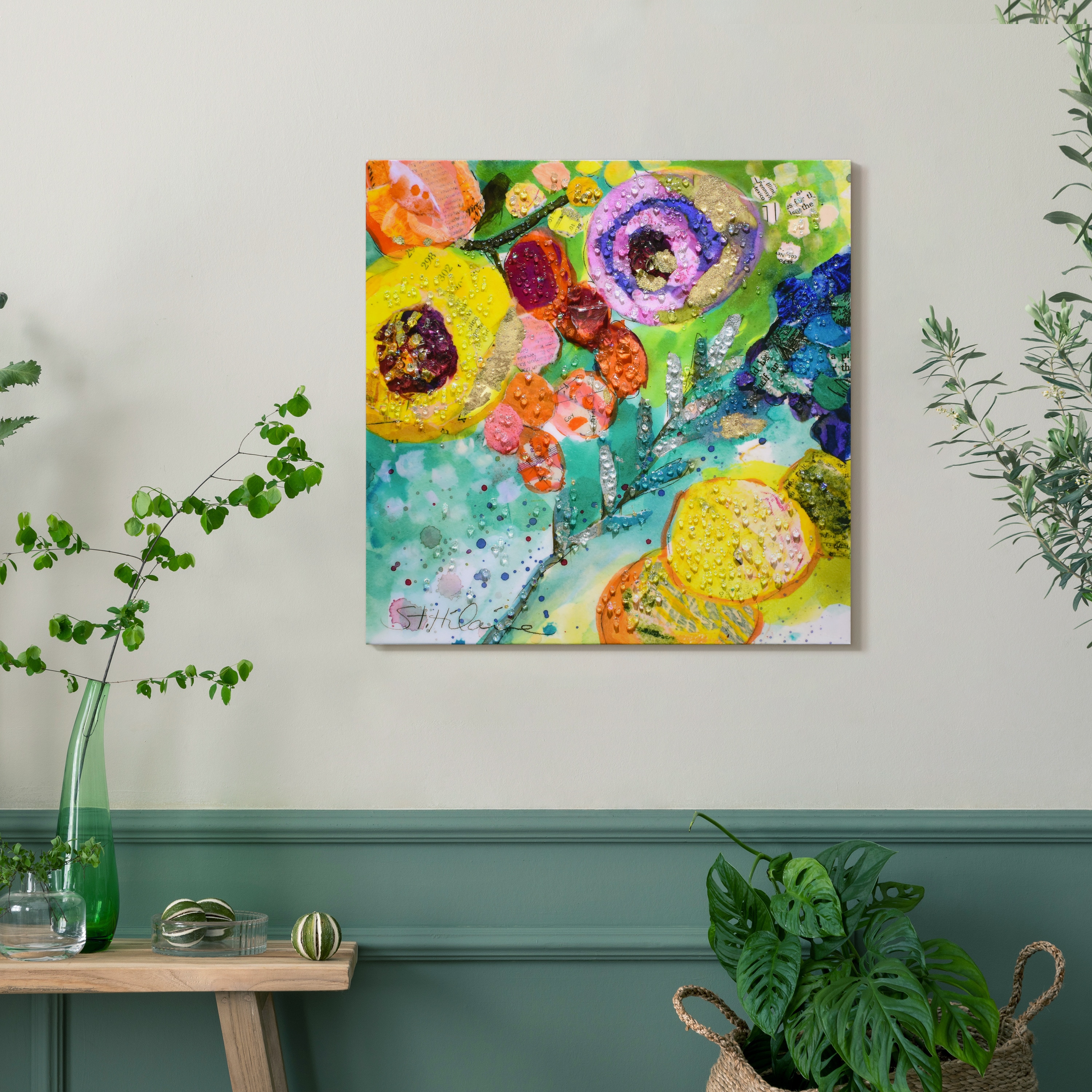 Floral Radiance II 24" Multicolor Epoxy Canvas Wall Art