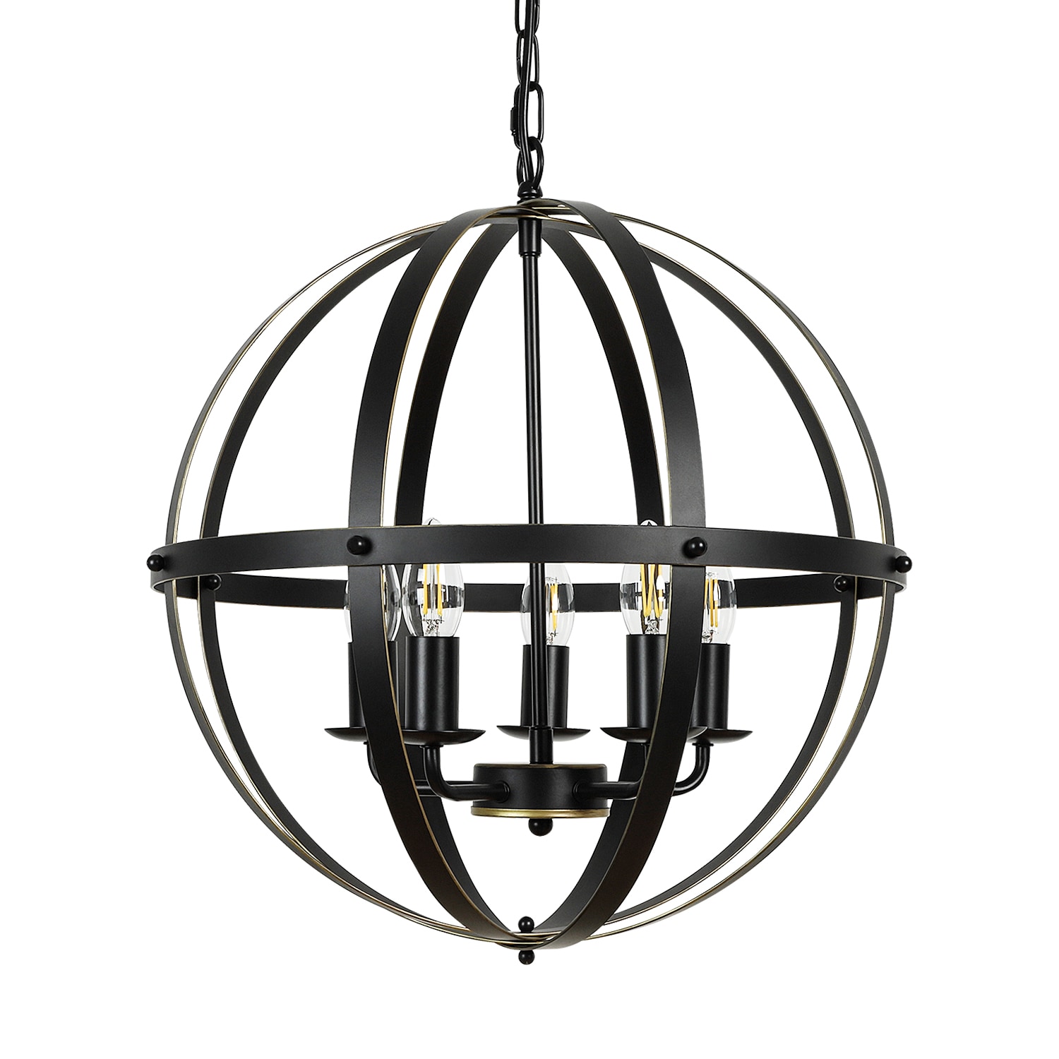 Depuley 5-light Adjustable Black And Gold Globe Hanging Pandent Light 