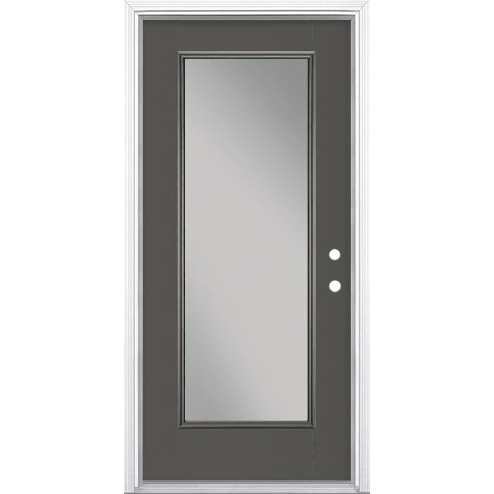 Masonite 1218707 36-in x 80-in x 4-9/16-in Fiberglass Full lite Left-hand inswing Timber Gray Painted Prehung Front Door with Brickmould Insulating core
