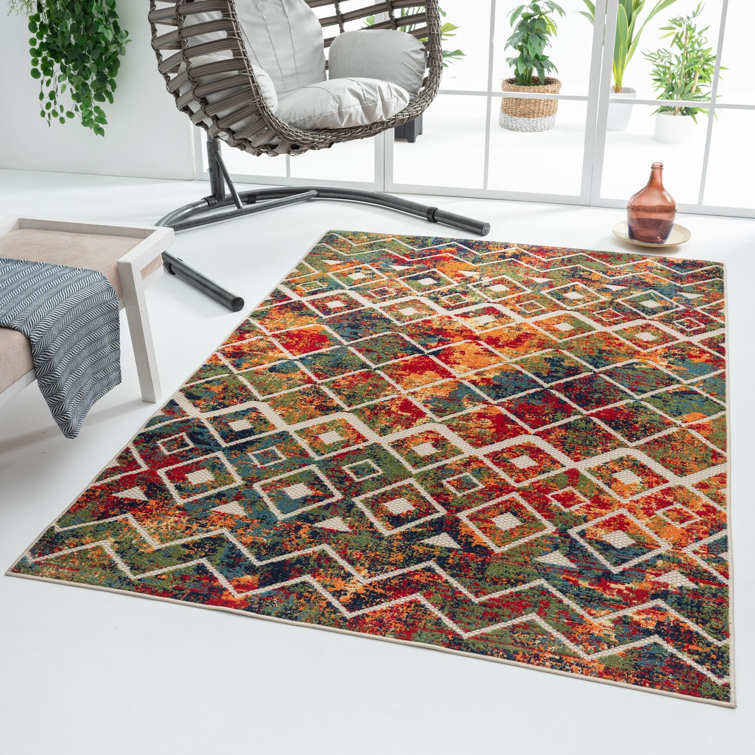 LR Home 1057A4184934J8 Lucca 8 x 10 (ft) Loomed Polypropylene Multi Rectangular Indoor/Outdoor Abstract Area rug