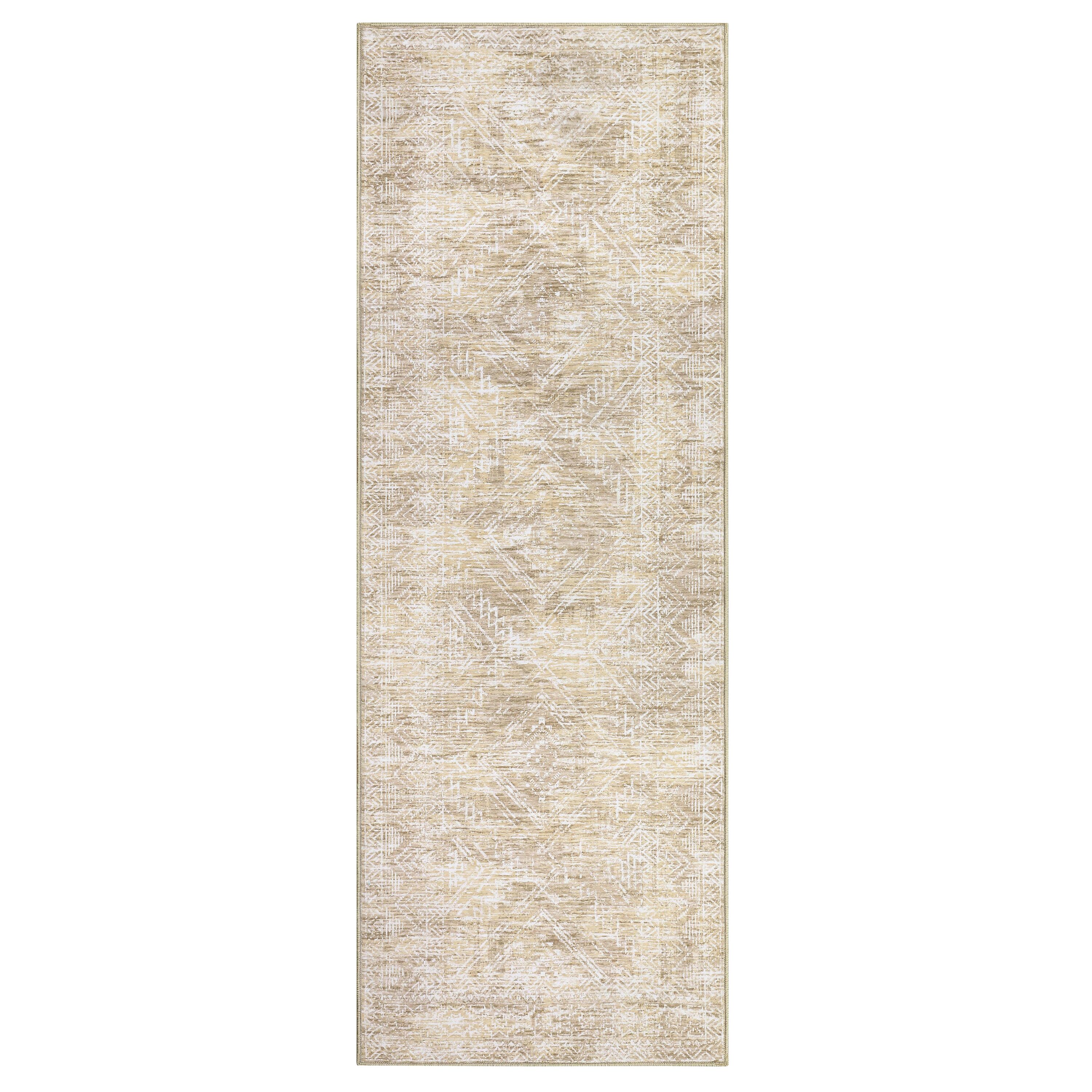 WhizMax SUNNY-PHO-33RAD0IO 2 x 8 ft Polyester Beige Rectangular Hallway Entryway Bathroom Kitchen Geometric Modern Machine Washable Runner Rug