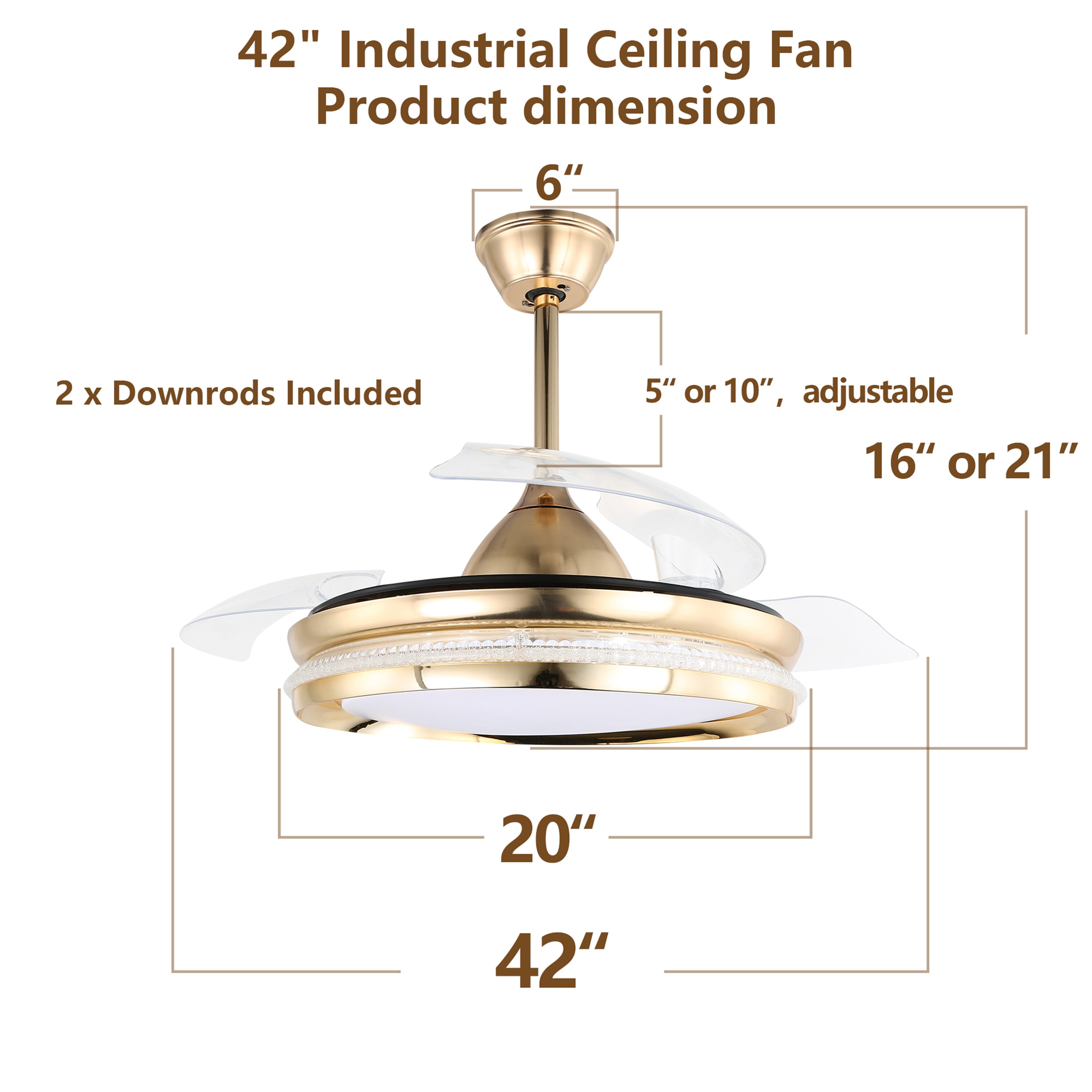 Oaks Decor Melotta 42-in Gold With Clear Blades Color-changing 