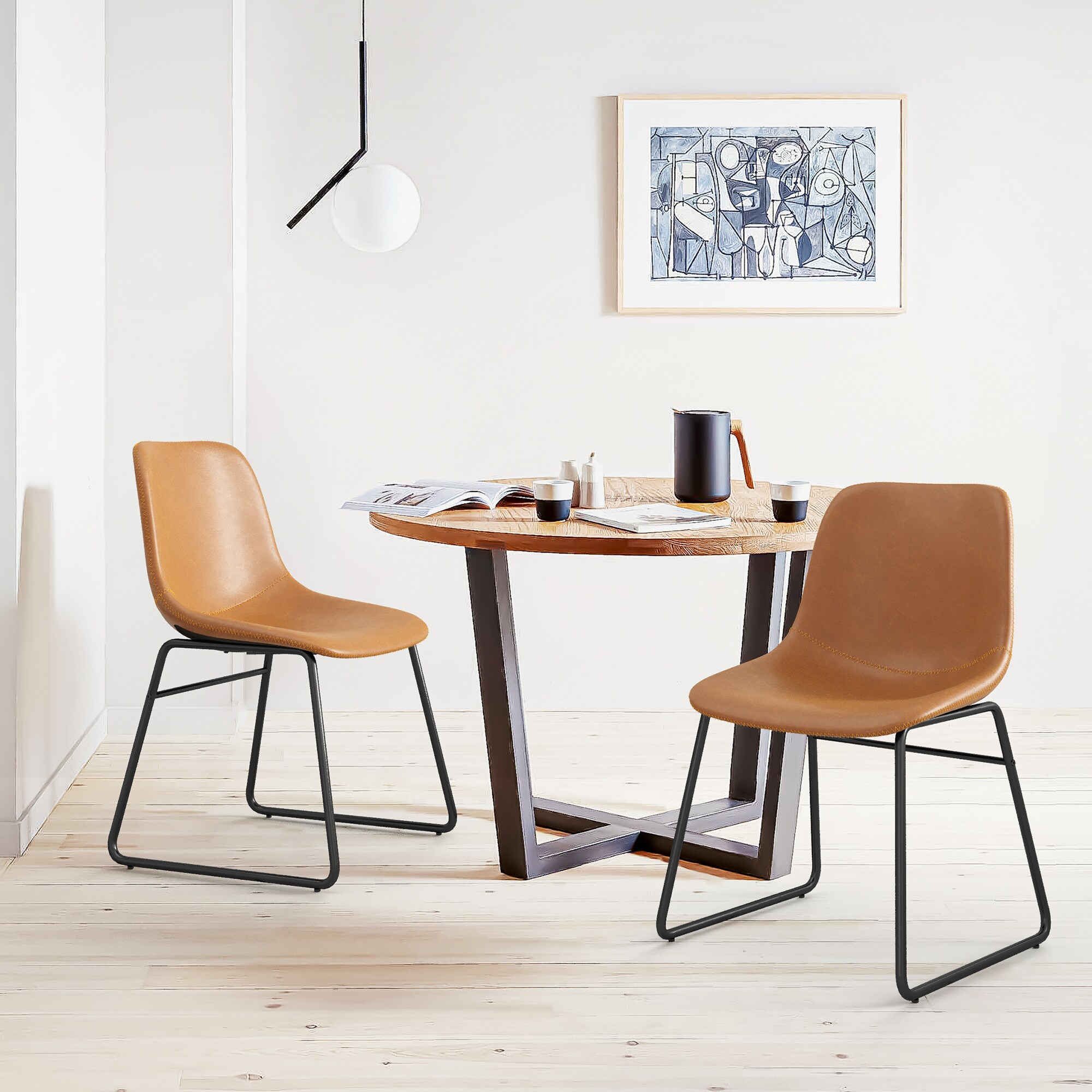 LUE BONA 2LB21CH0022-100LS Set of 2 Faux Leather Contemporary/Modern Dining Side Chair (Metal Frame)