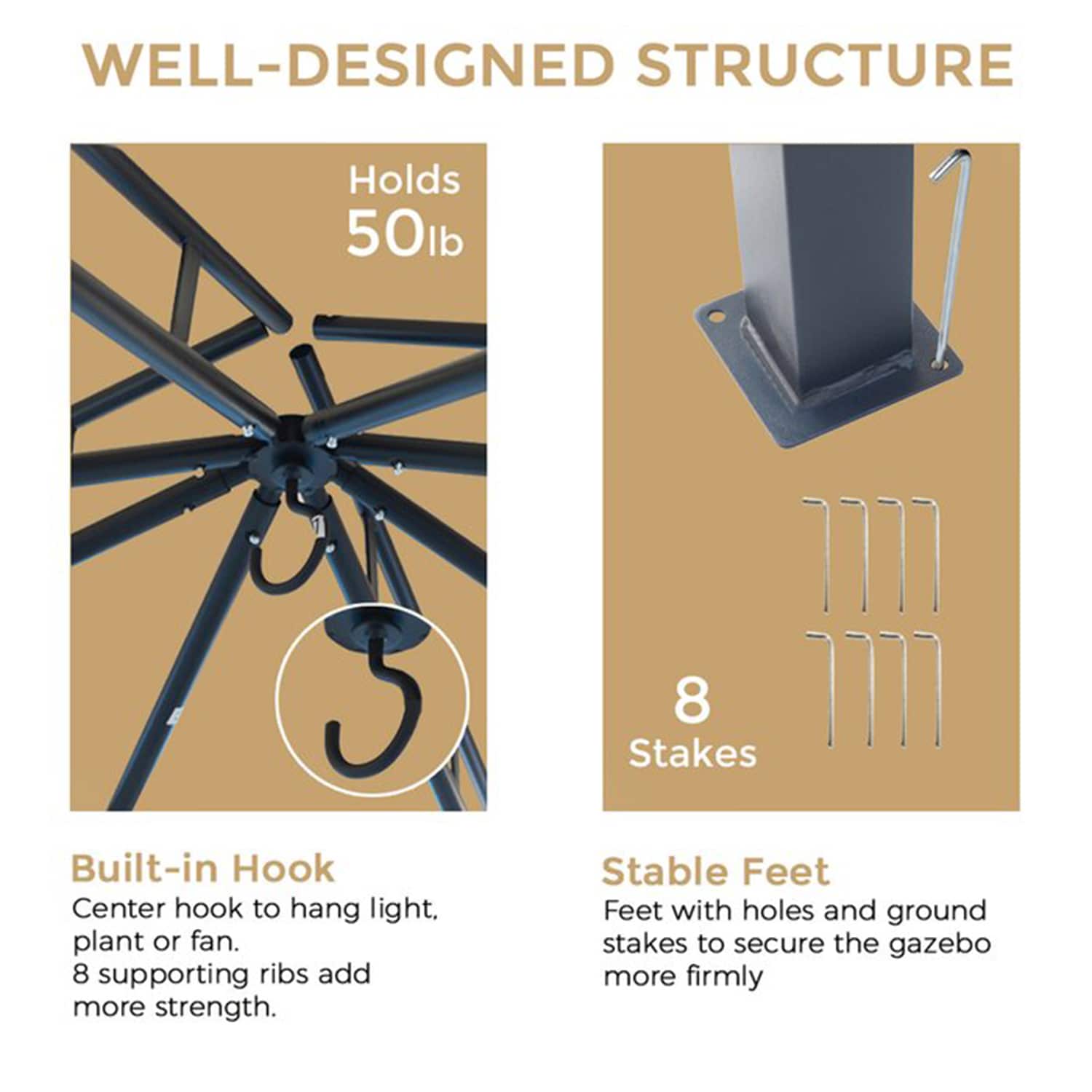 SINOFURN SYA020161BG Wood-Resin-Gazebos - View #3