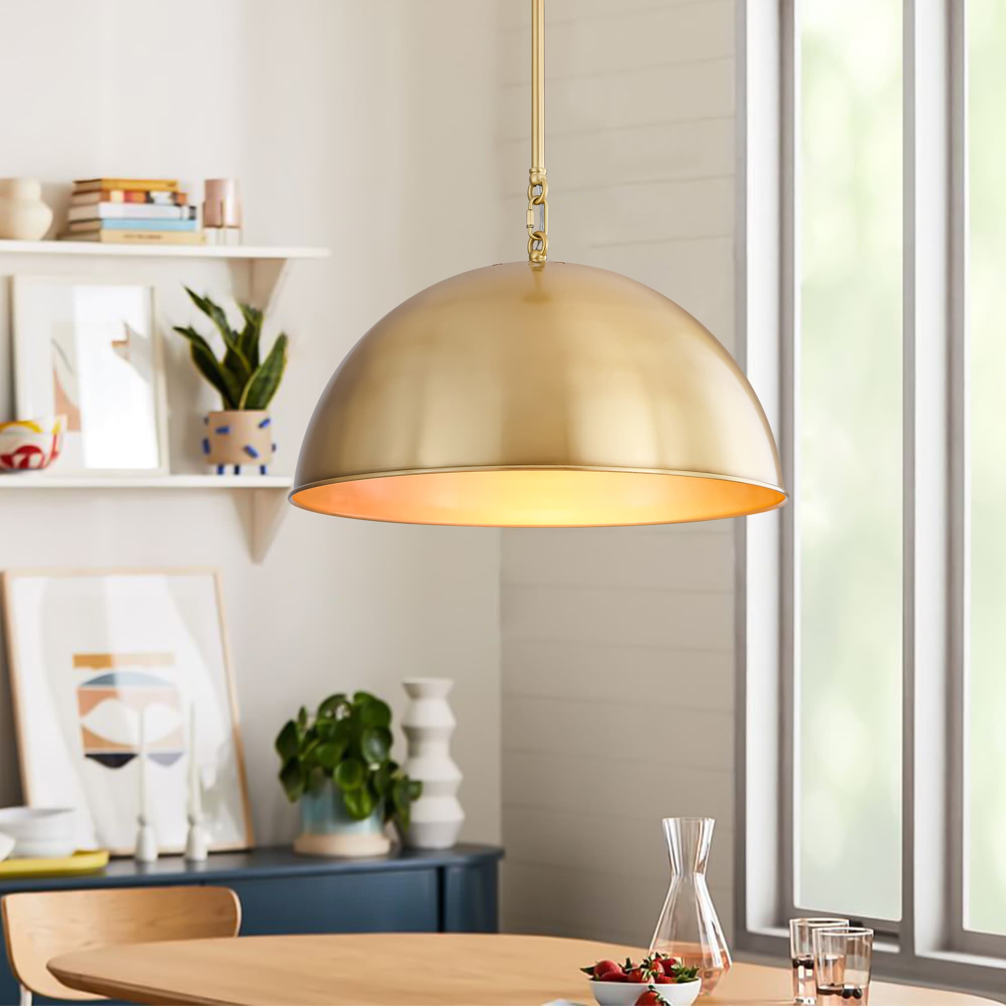Y'INSP 1063342 Everitt 1 -Light Antique Brass Modern/contemporary Dome Medium Hanging Pendant light