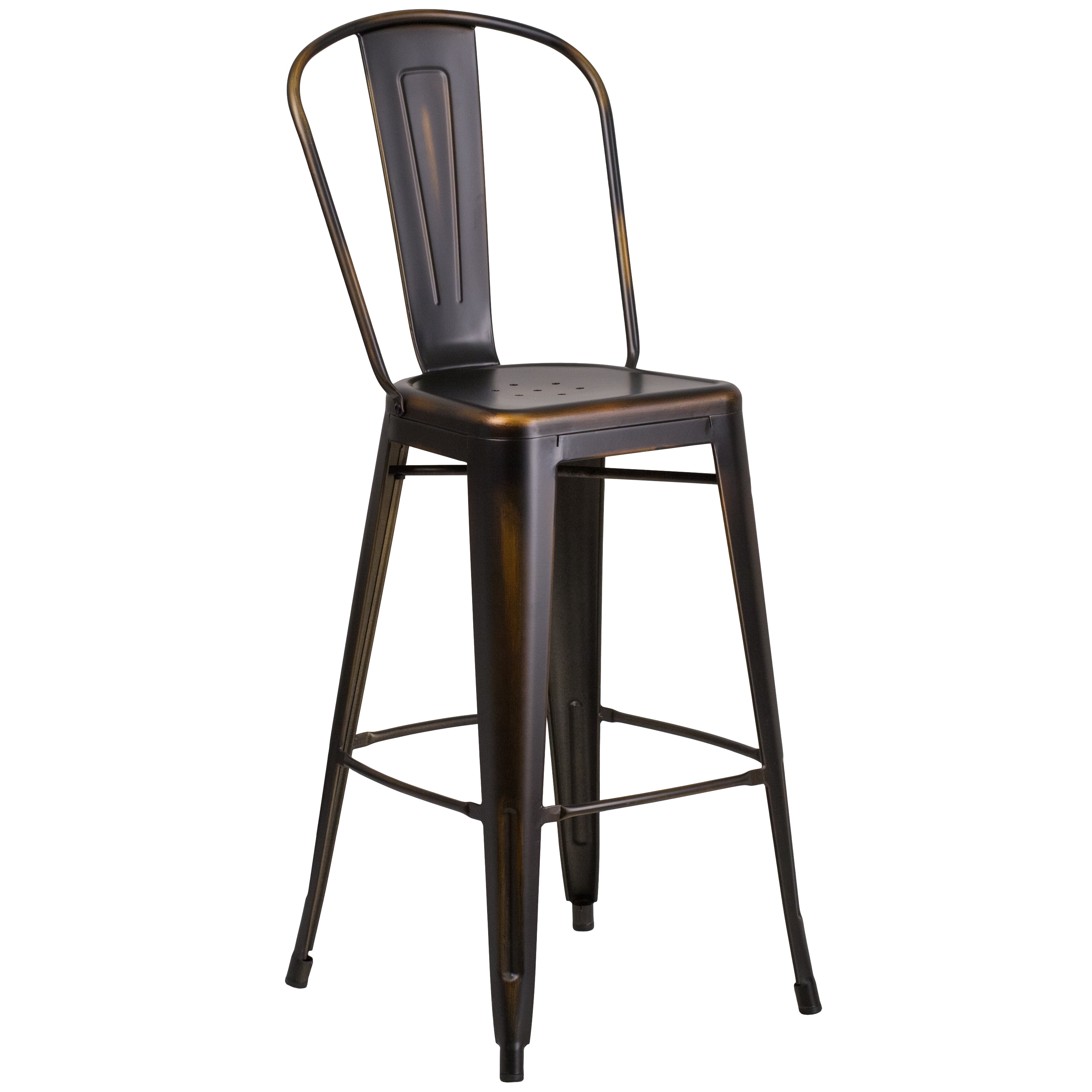 Distressed Copper Metal 30" Bar Stool with Slat Back