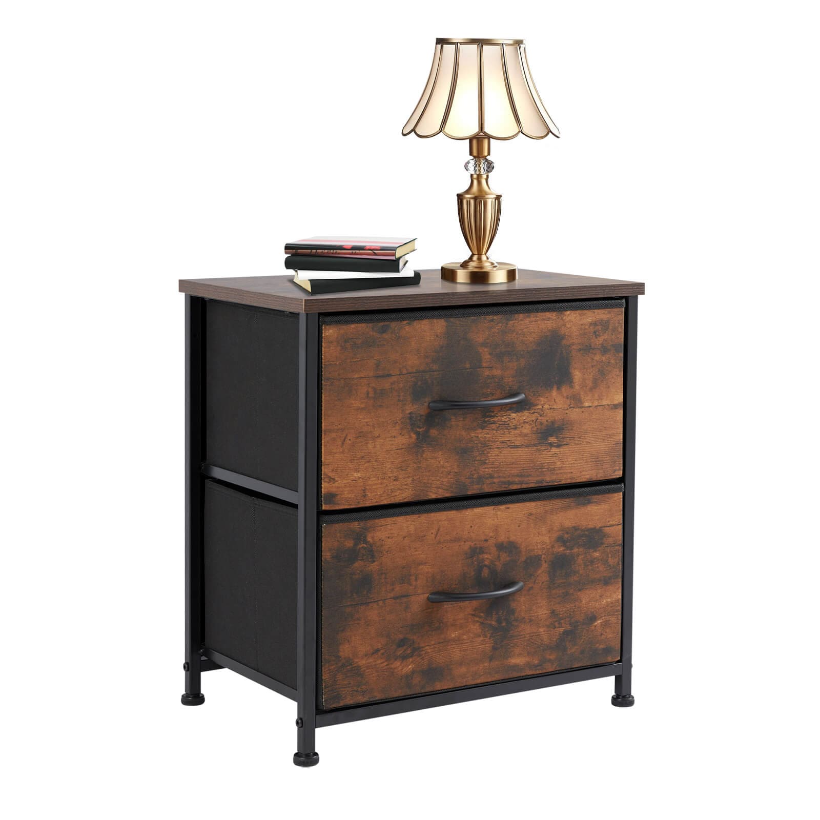 Tatayosi DJ-138124 Brown 2bc Drawers Dresser Chest of Drawers with Metal Frame and Wood Top