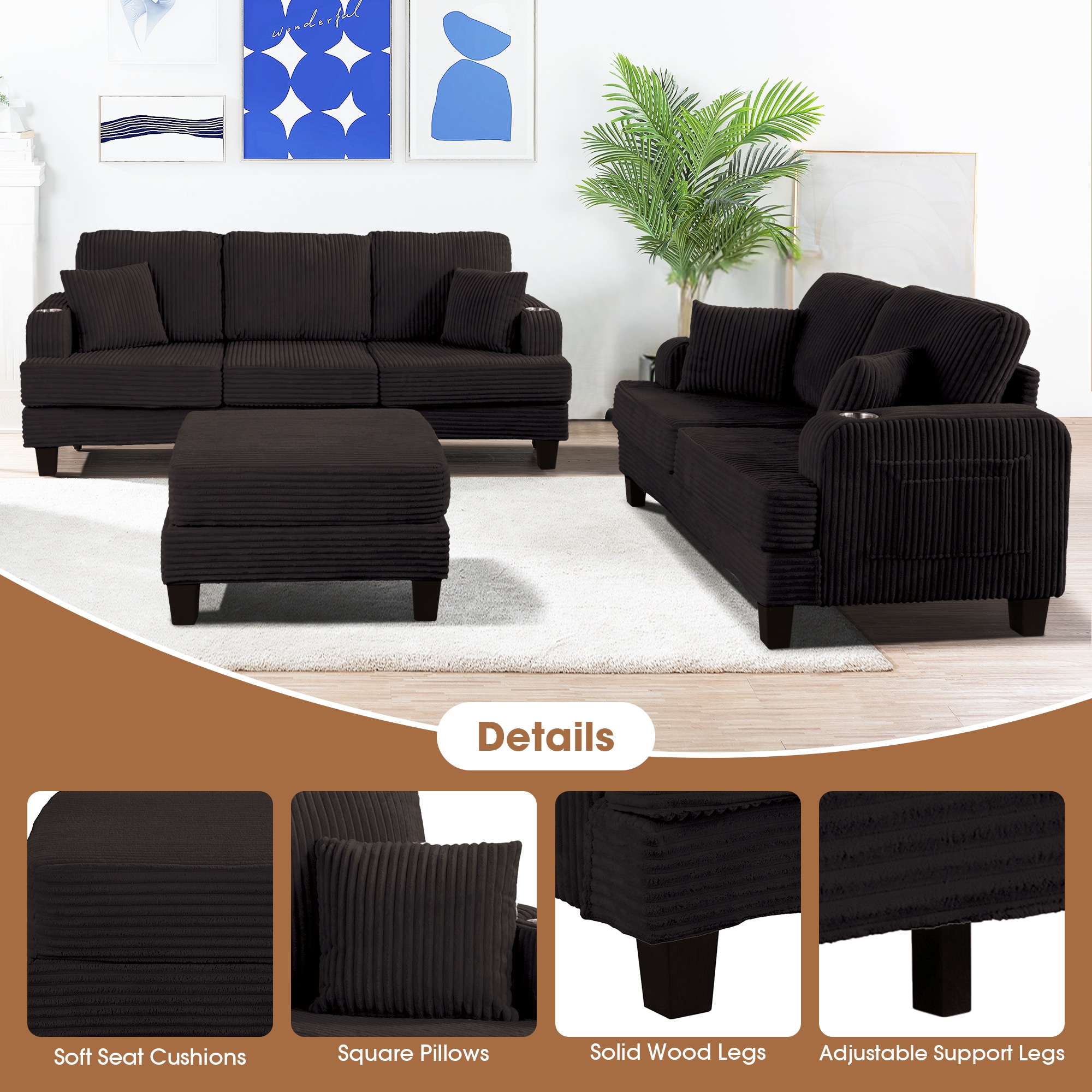 IHOMEadore MDSL6932BK Sofas-Loveseats - View #4
