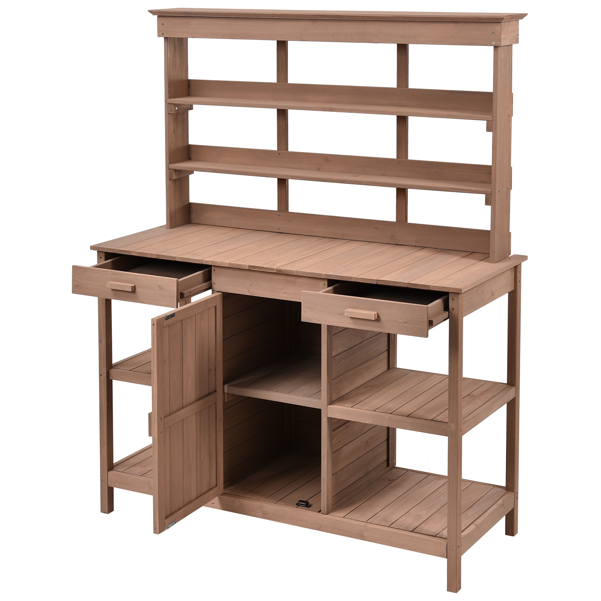 SINOFURN SYA010605BN 50.2-in x 66-in x 19.7-in Brown Potting Bench
