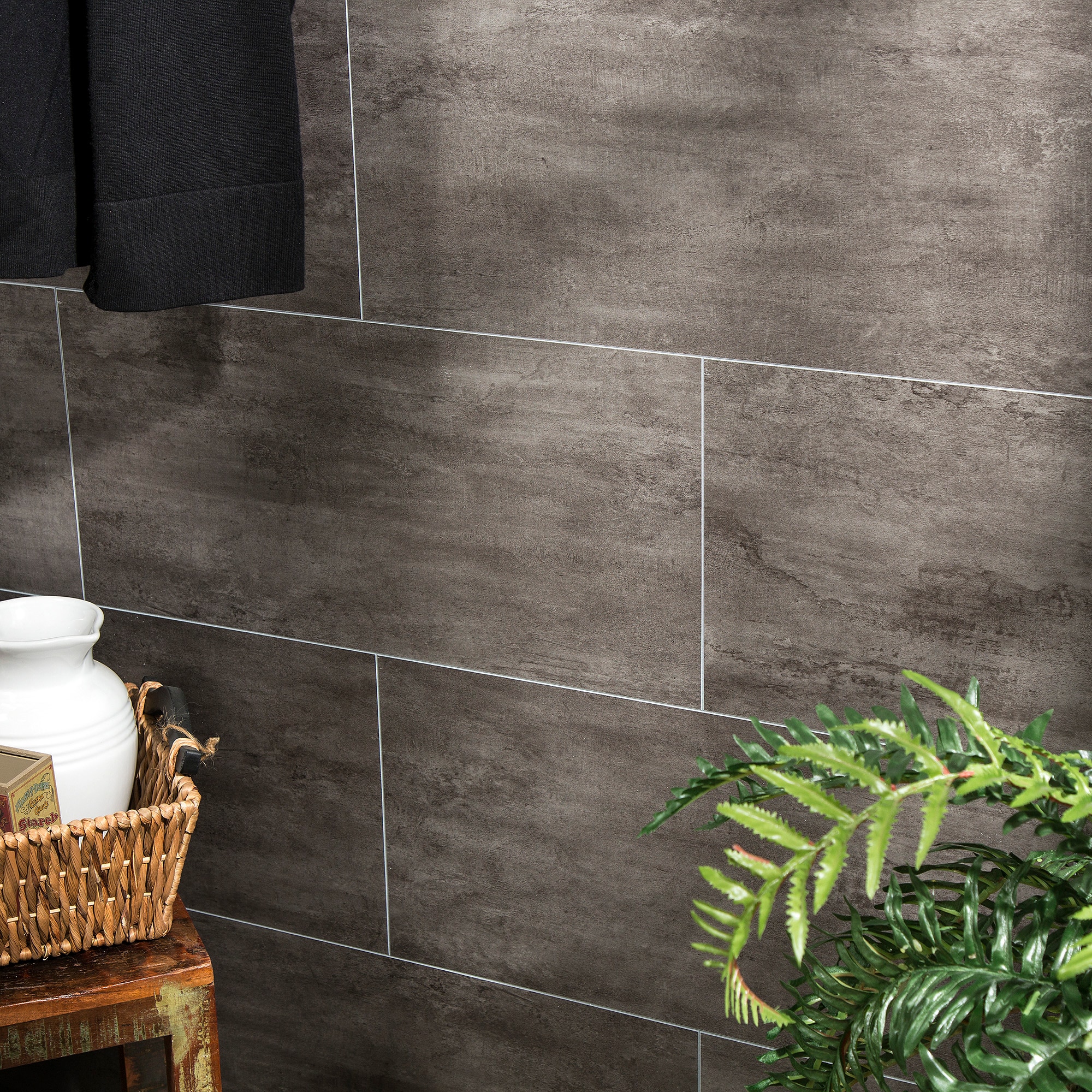 Palisade 23.2 in. x 11.1 in. Interlocking Vinyl Tile Shower and Tub  Surround Kit in Ashen Slate 