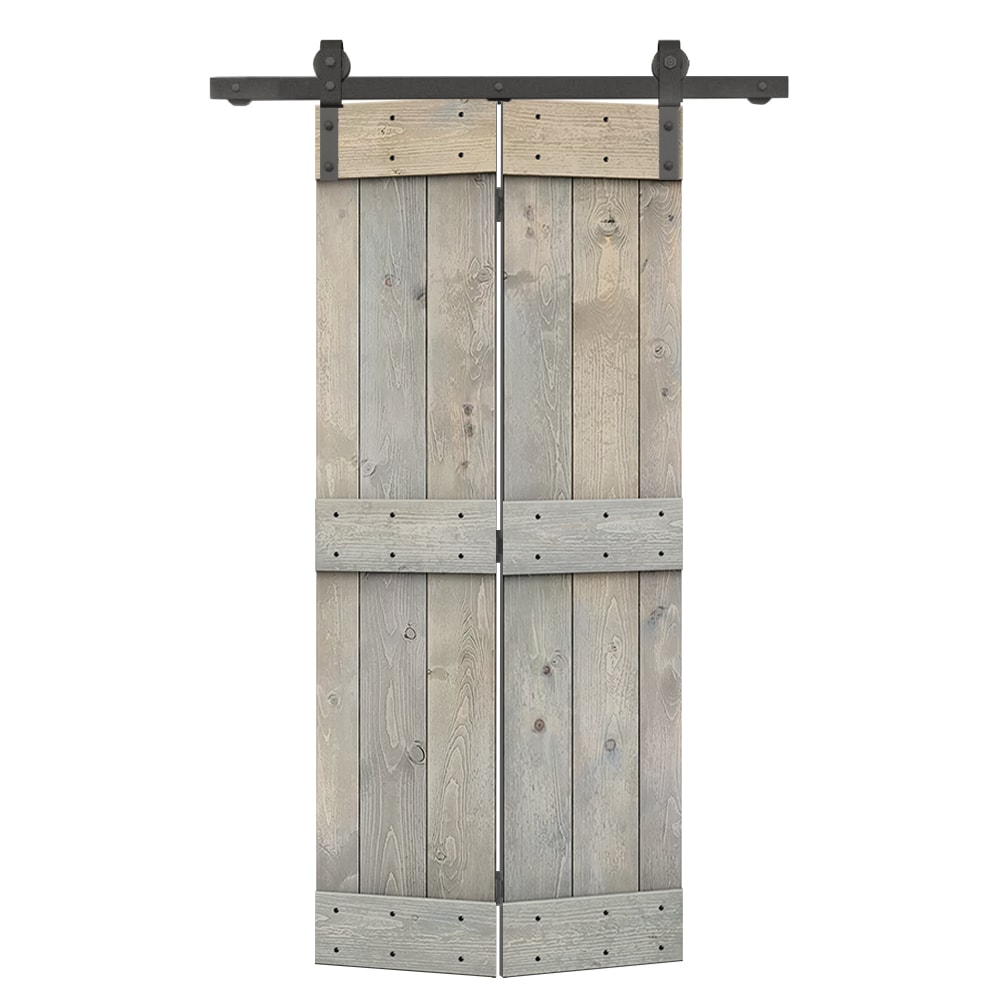 CALHOME BF1100S+03-26SKG 26-in x 84-in Smoke Gray Mid-Bar Pine Wood Solid core Single bifold Barn Door (Hardware Included)