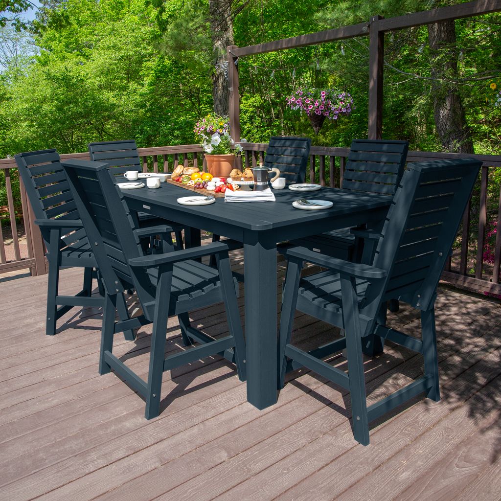 highwood AD-ST7WL2CO5BA-FBE Weatherly 7 -Piece Federal Blue Counter height Plastic Rectangle Table with 6 Stationary Chairs