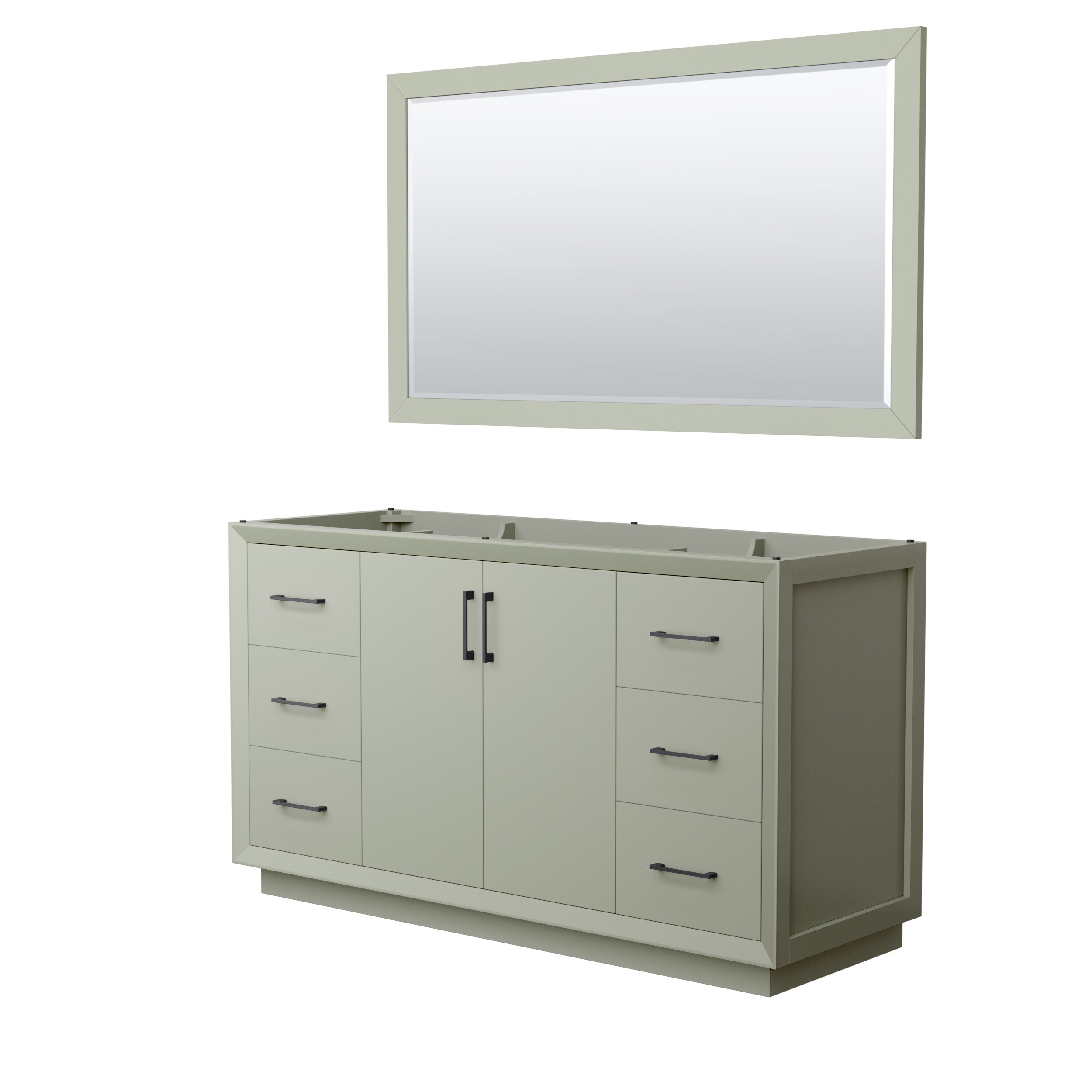Wyndham Collection WCF414160SLBCXSXXM58 Strada 60-in Light Green with Matte Black Trim Bathroom Vanity Base Cabinet without Top (Mirror Included)