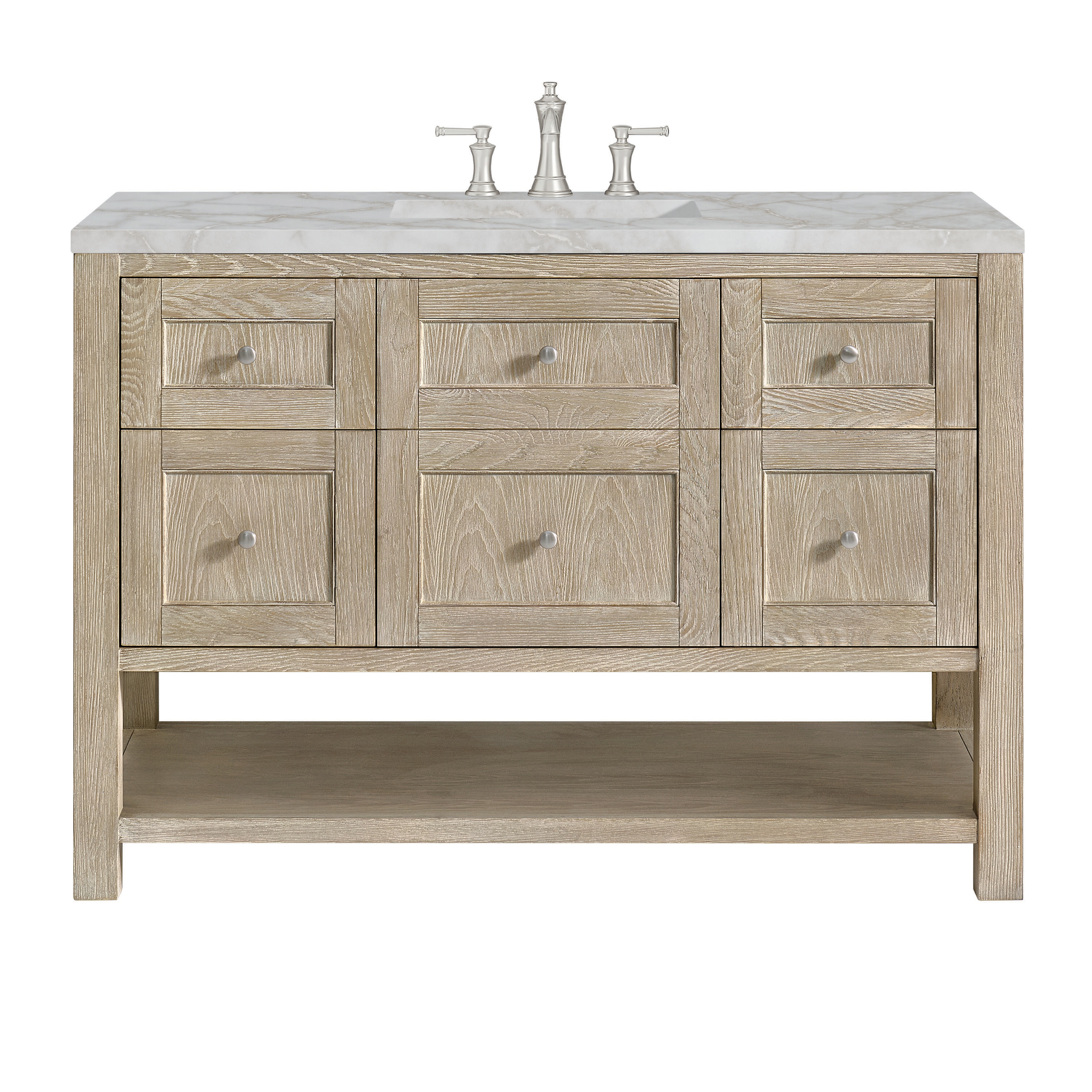 James Martin Vanities 330-V48-WWO-3VSL Breckenridge 48-in Whitewashed Oak Undermount Single Sink Bathroom Vanity with Victorian Silver Quartz Top