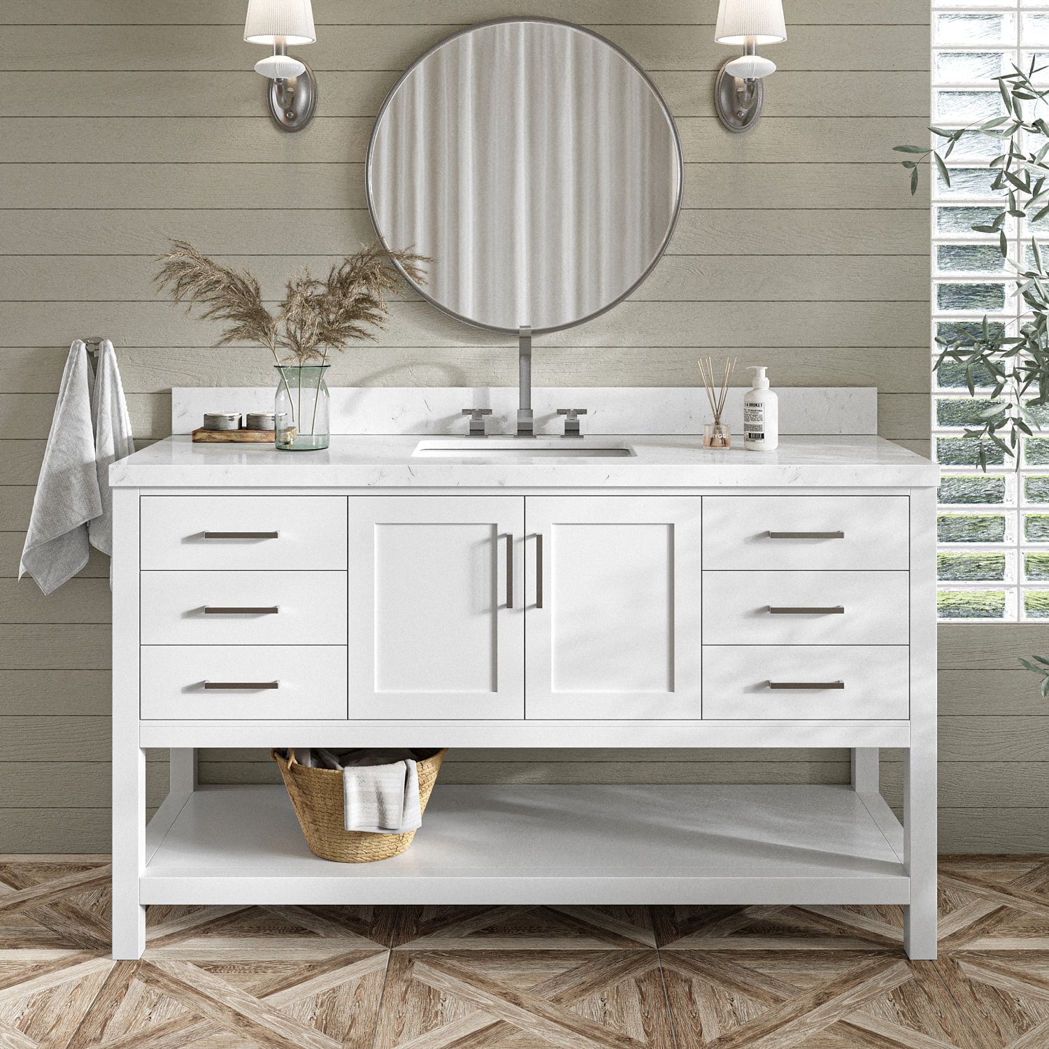 ARIEL S060SCQRVOWHT Magnolia 60.25-in White Undermount Single Sink Bathroom Vanity with Carrara White Quartz Quartz Top