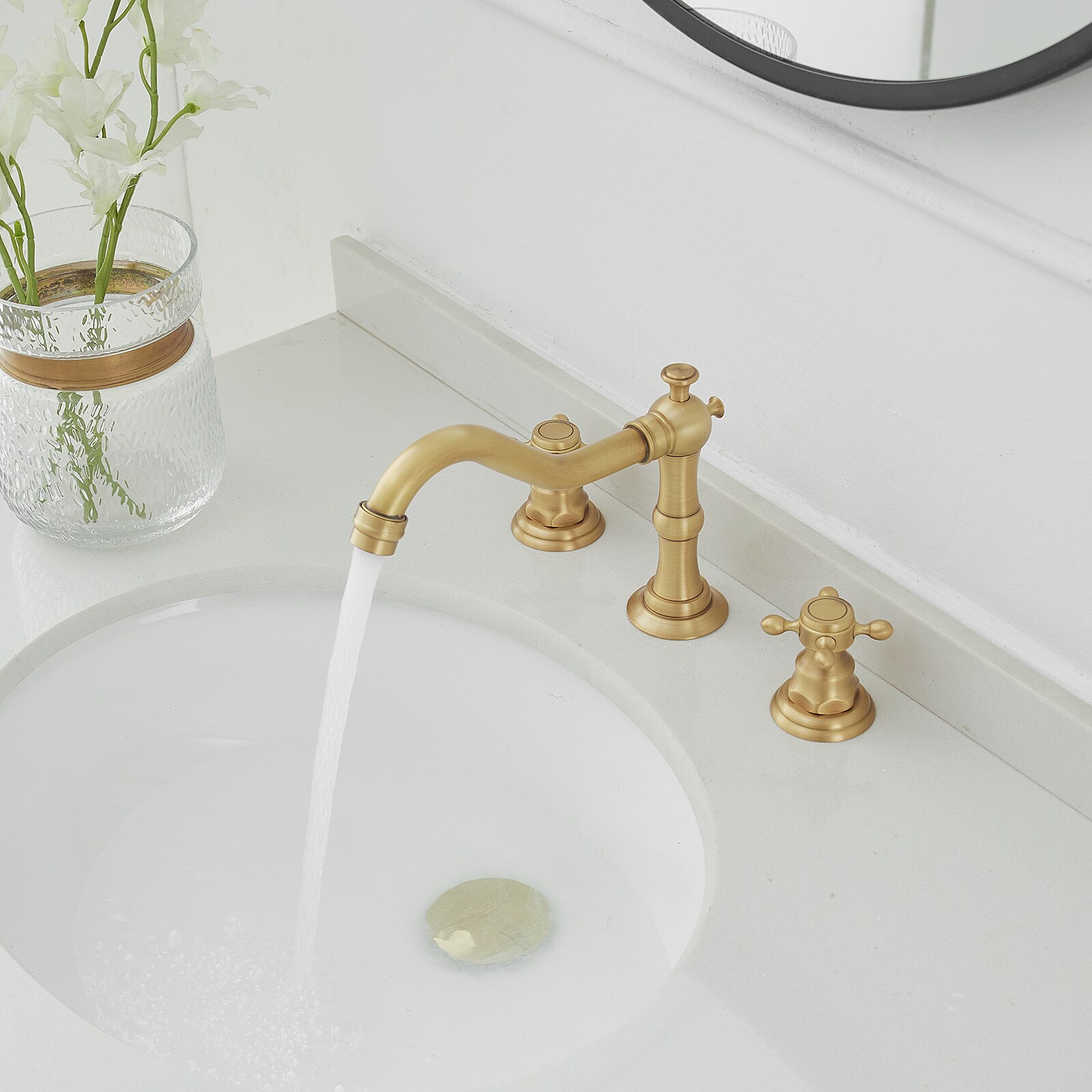 Antique Brass Double-Handle Widespread Bathroom Faucet
