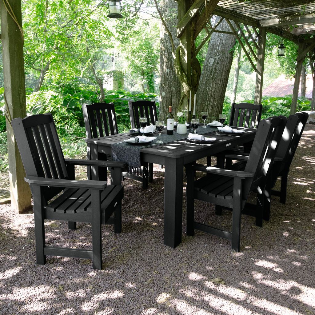 highwood AD-ST7LH1CO4AA-BKE Lehigh 7 -Piece Black Patio Dining Set Plastic Rectangle Table with 6 Stationary Chairs