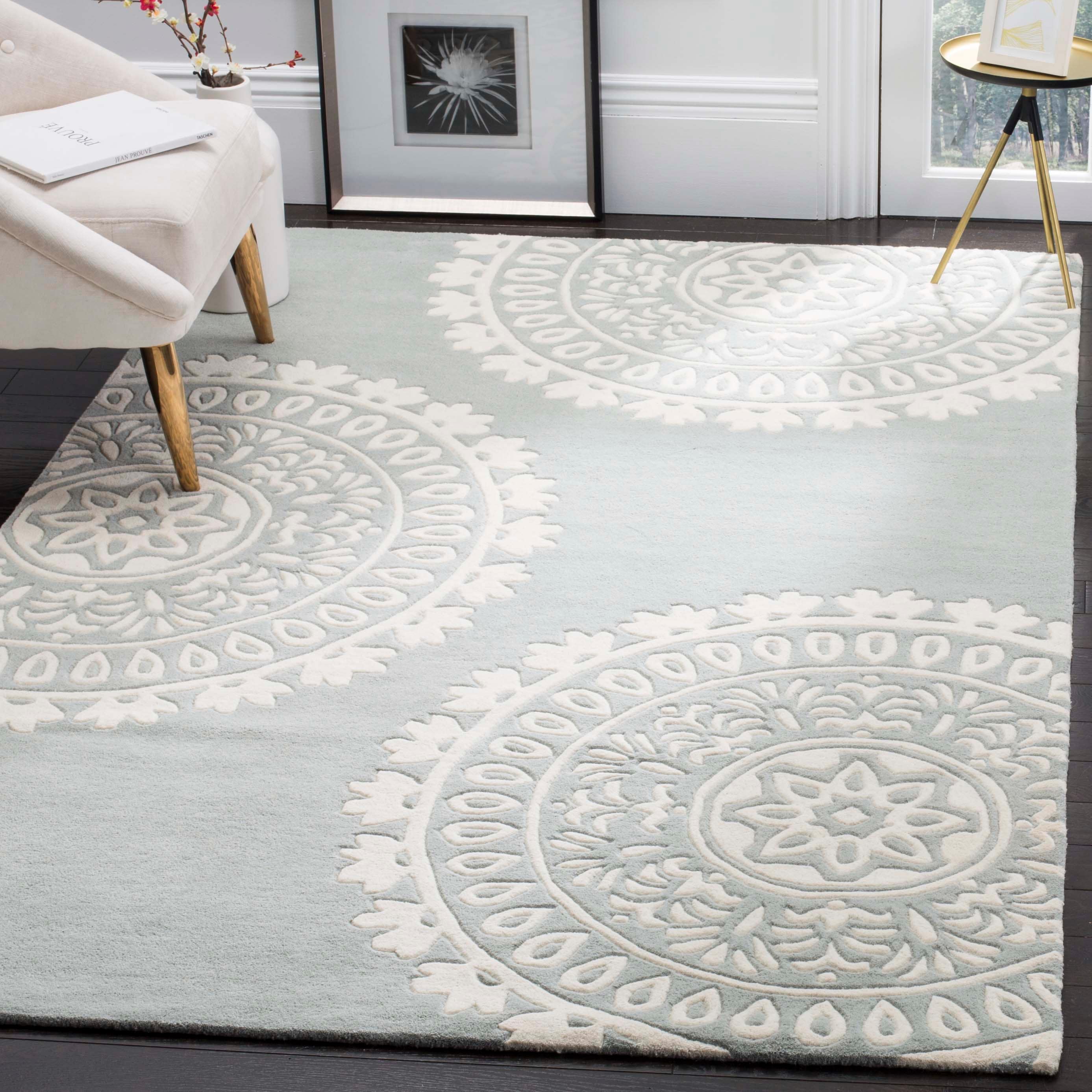 Safavieh BEL121A-9 Bella Disc 9 x 12 (ft) Tufted Wool Gray/Ivory Rectangular Indoor Medallion Farmhouse/Cottage Area rug