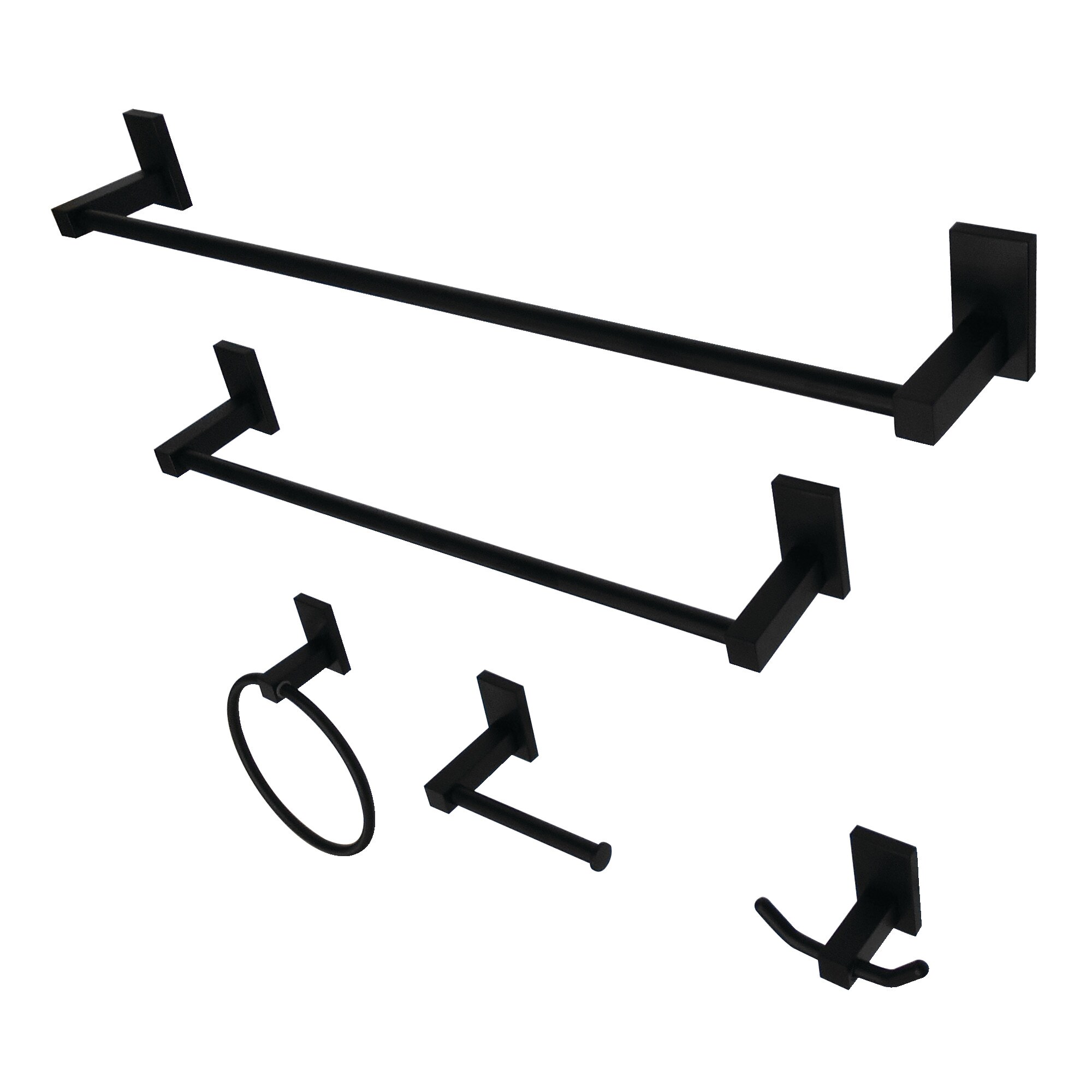 Kingston Brass WLBAHK8212478MB 5 -Piece Continental Matte Black Decorative Bathroom Hardware Set Towel Bar, Toilet Paper Holder, Towel Ring ,Robe Hook Included