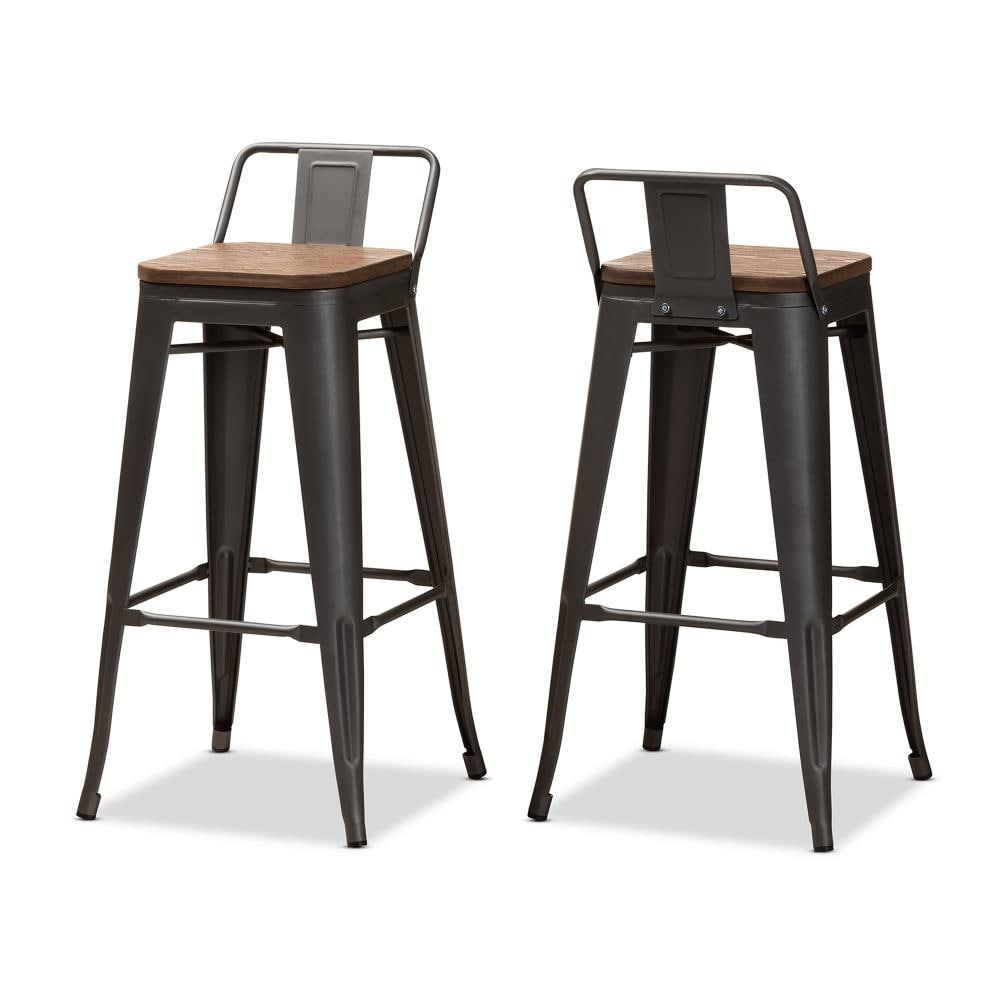 Baxton Studio 150-2PC-9126-LW Henri Set of 2 Gray 29.9-in H Bar height Stackable Metal Bar Stool Back