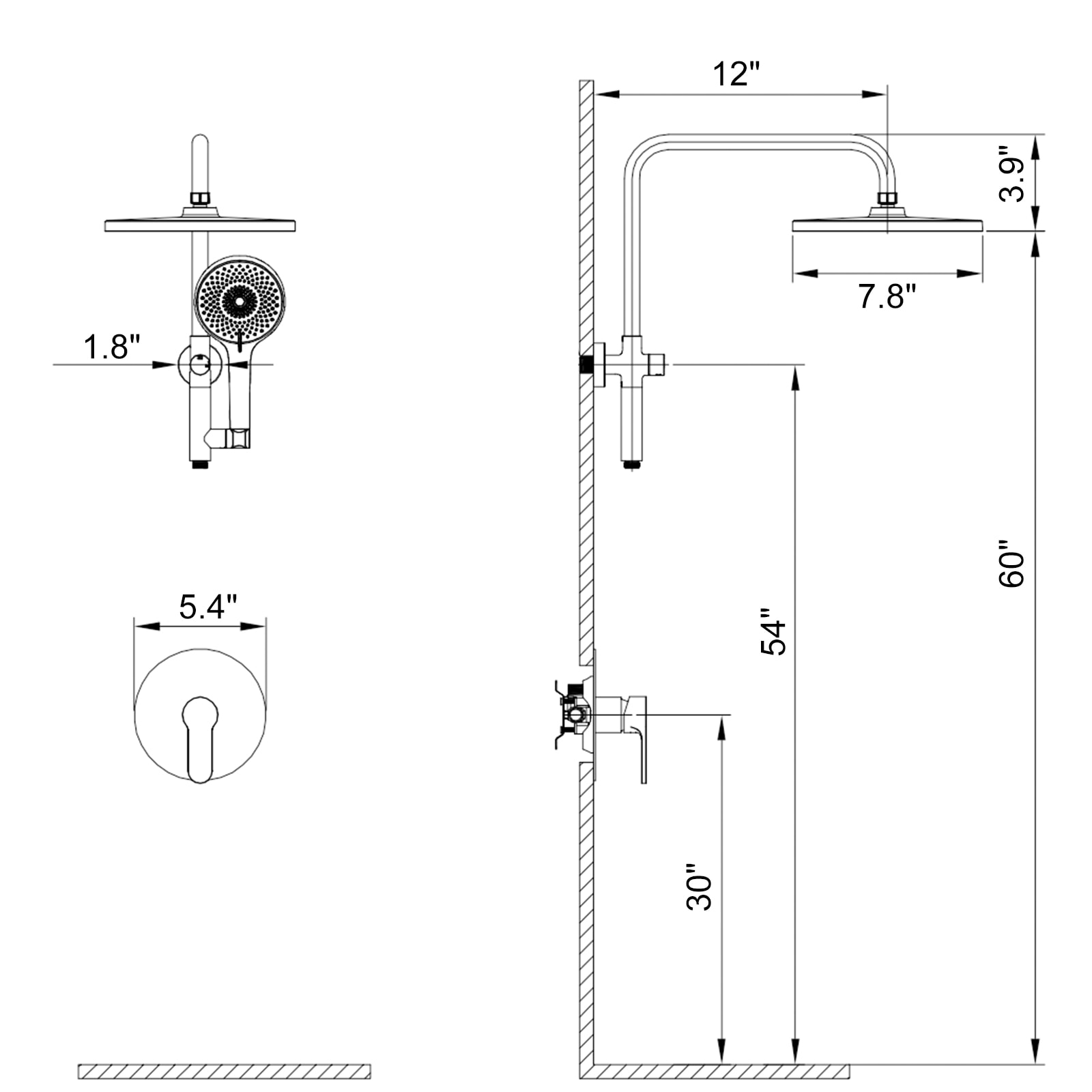WELLFOR QJ-C-117933B Showerhead-Bar-Panels - View #2