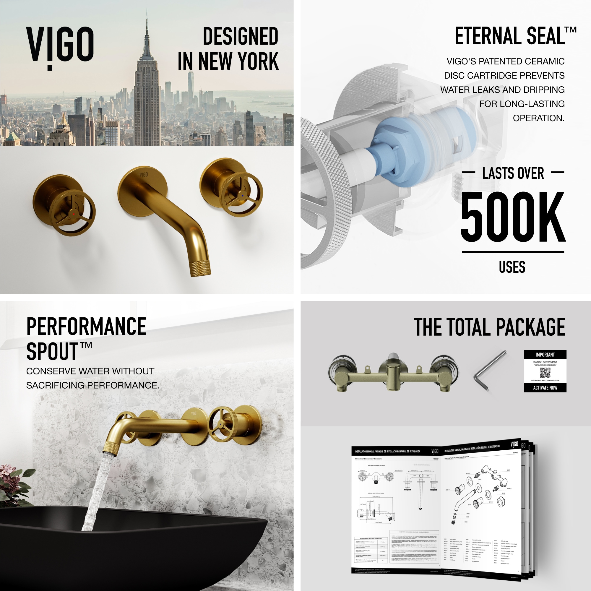 Brooklyn Industrial-Chic Matte Brushed Gold Dual-Handle Faucet