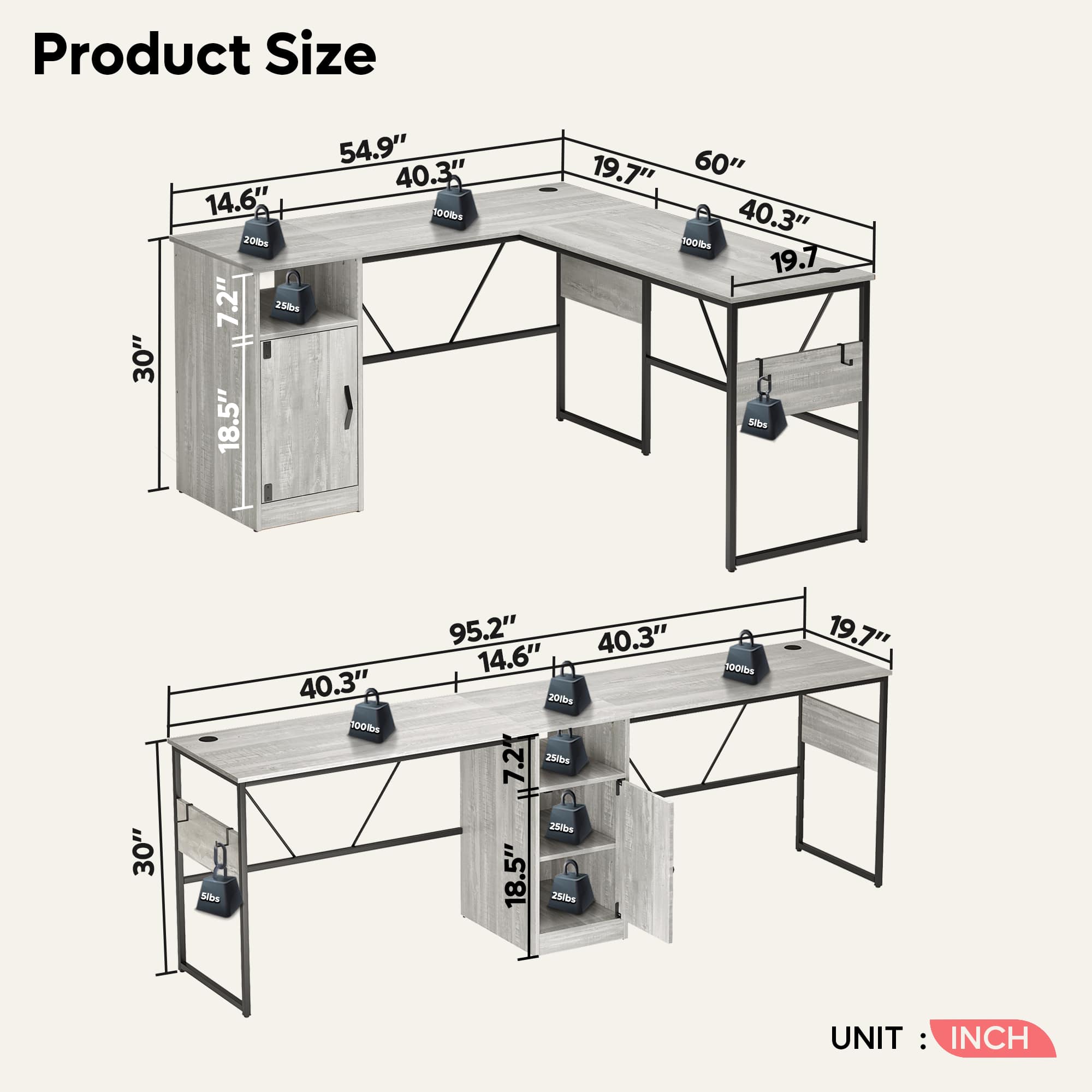 Bestier LOW-D385R-WHTW desks - View #3