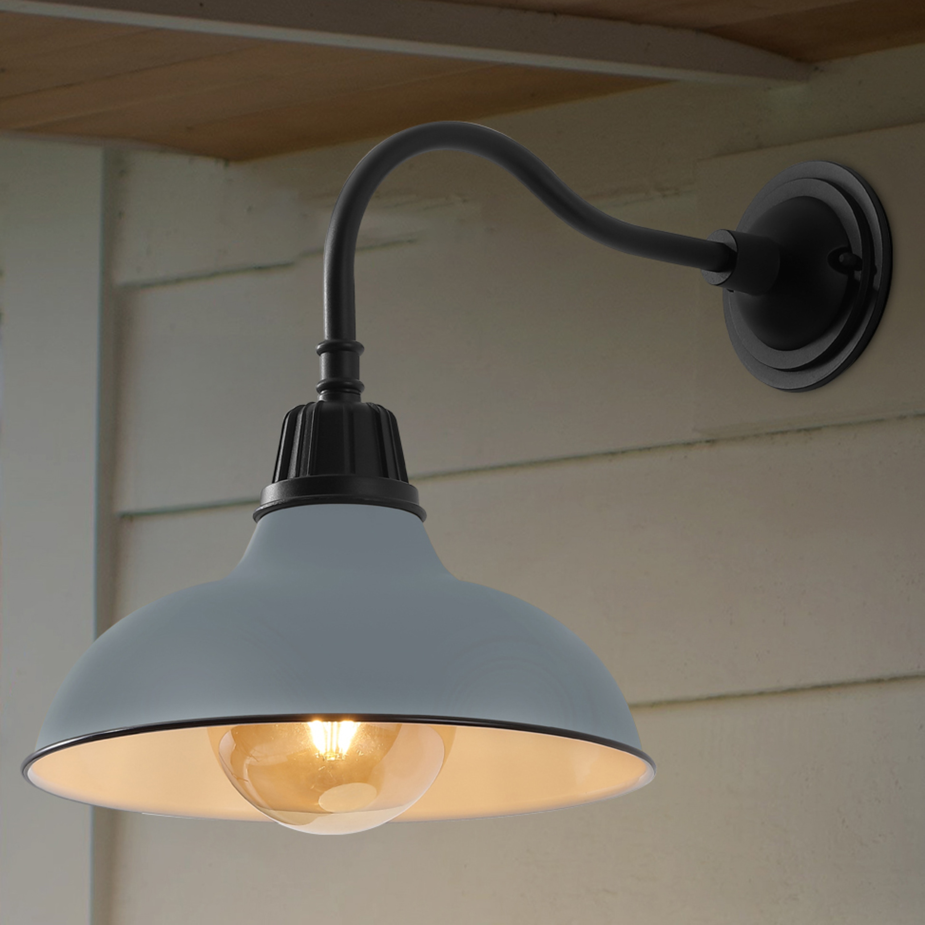 JONATHAN  Y JYL7613N Aurora Farmhouse Industrial Iron Gooseneck Arm 1 -Light 16.5-in H Polished Blue Hardwired Outdoor Wall Light
