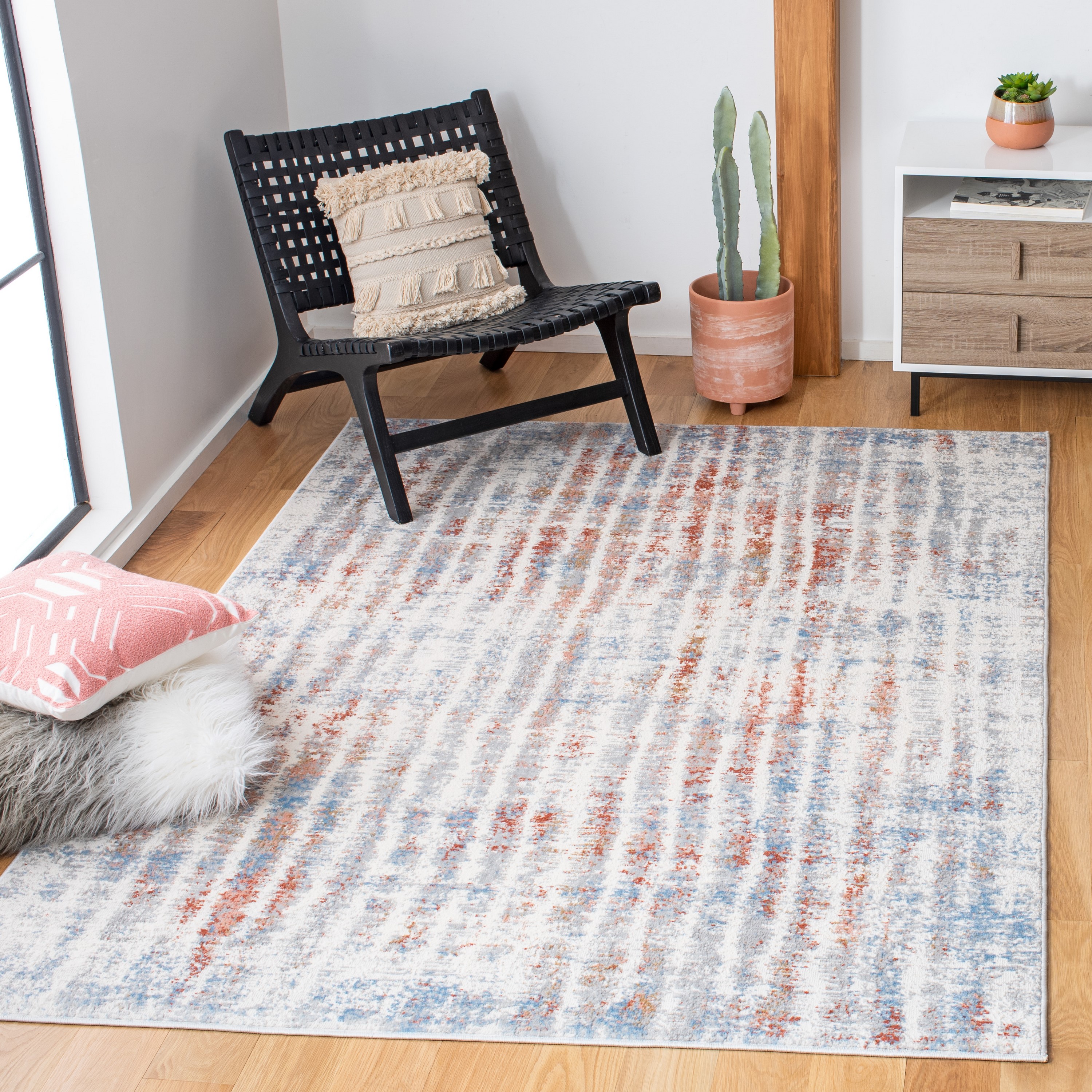 Safavieh ALA456F-9 Amelia Ajsa 9 x 12 (ft) Loomed Synthetic Gray/Rust Rectangular Indoor Distressed/Overdyed Bohemian/Eclectic Area rug