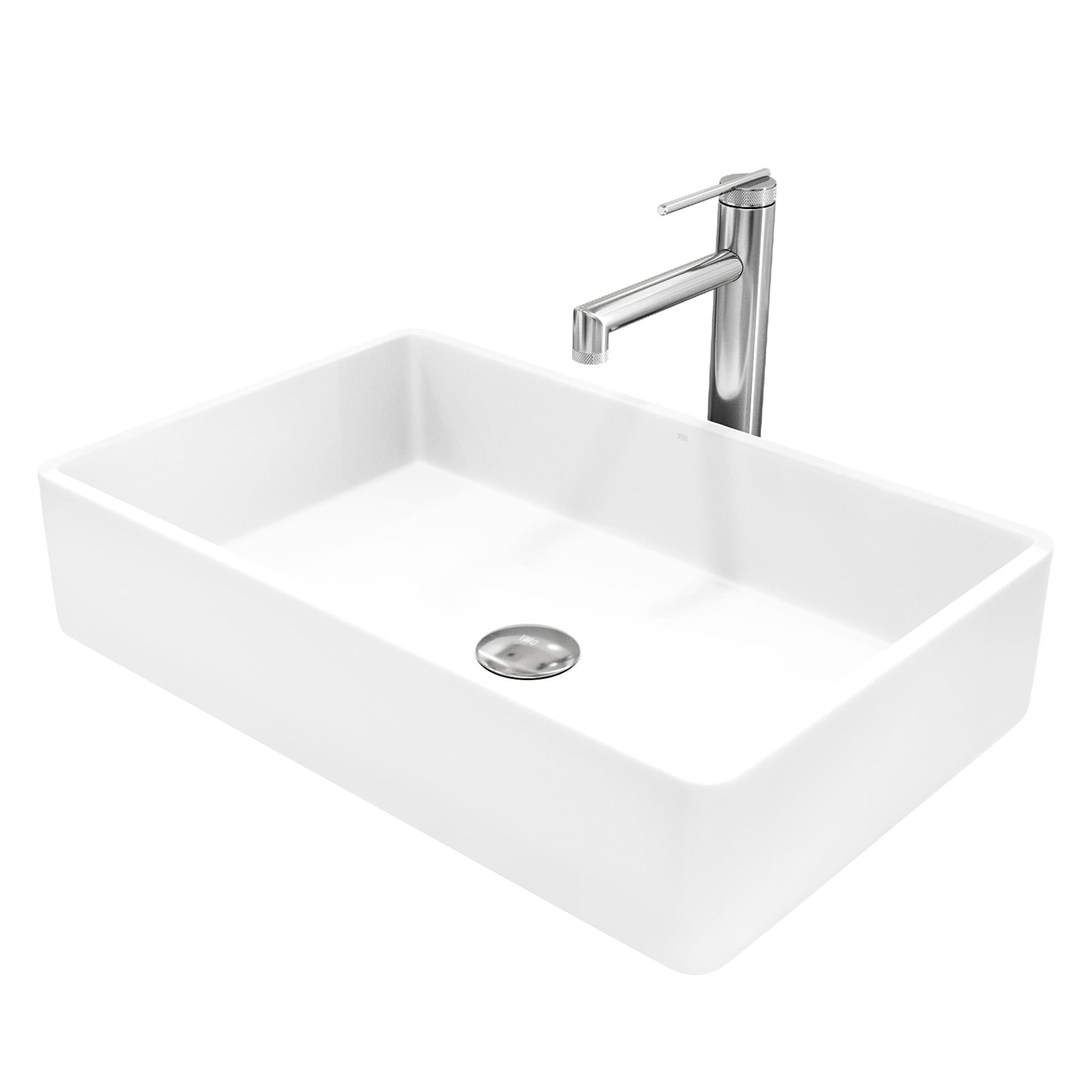VIGO VGT2054 Magnolia Concrete 21-in Vessel Rectangular Modern White Bathroom Sink with Faucet Included with Drain Included